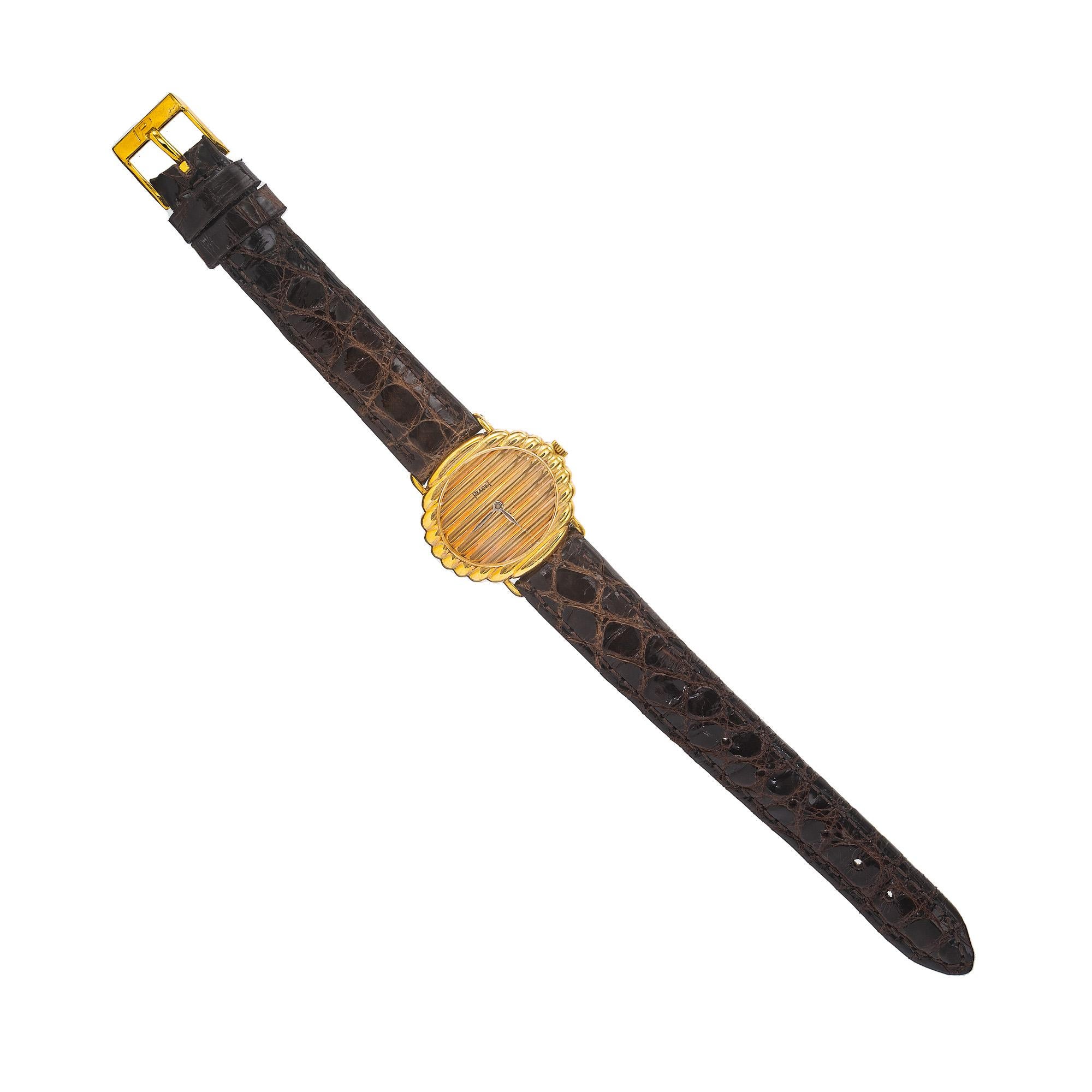 Women's Piaget Ladies Yellow Gold Ribbed Wristwatch For Sale