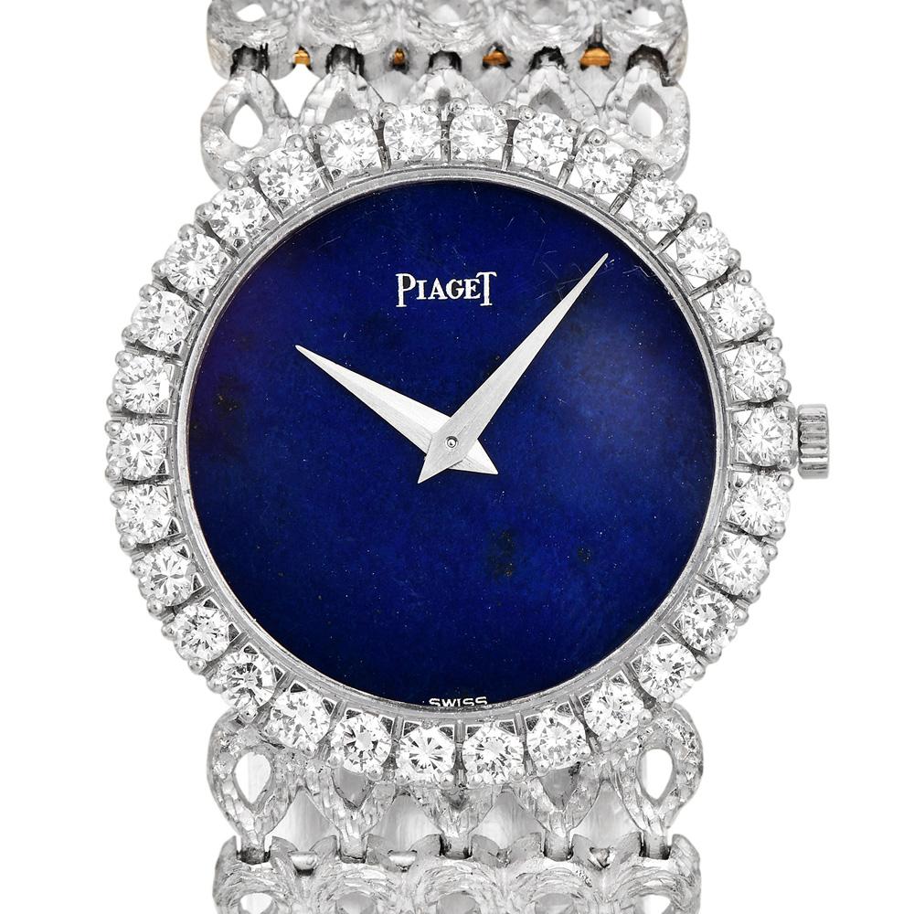 Round Cut PIAGET Lapis Diamond Lapis Dial 18K Gold Ladies Watch For Sale