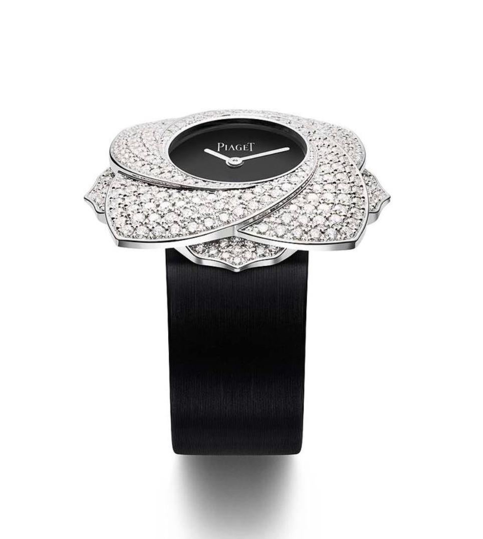 Round Cut Piaget Limelight Blooming Rose Diamond White Gold Wristwatch For Sale