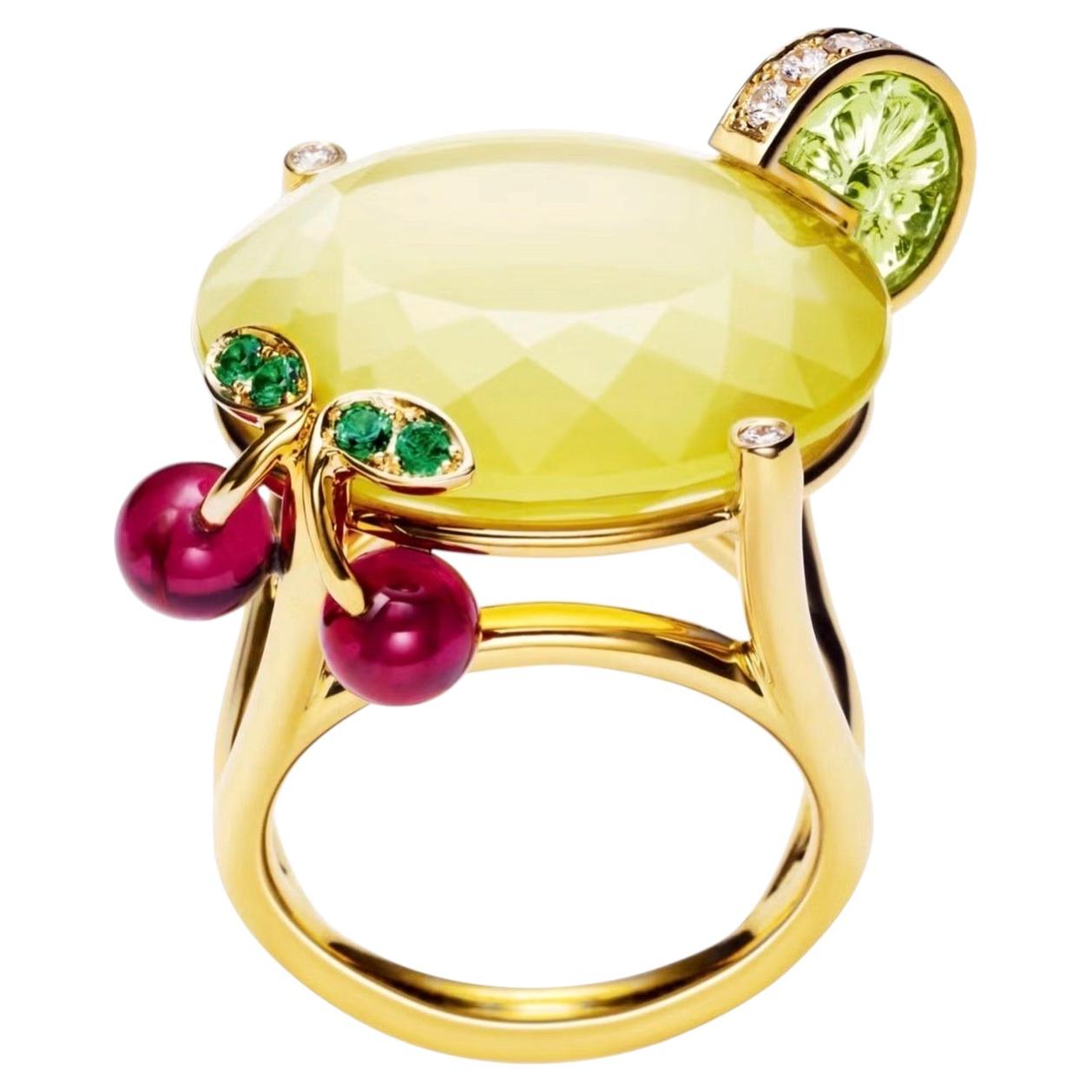 Pre-owned Piaget Limelight Cocktail Lemon Fizz K18 Gold Peridot Ring In Multiple