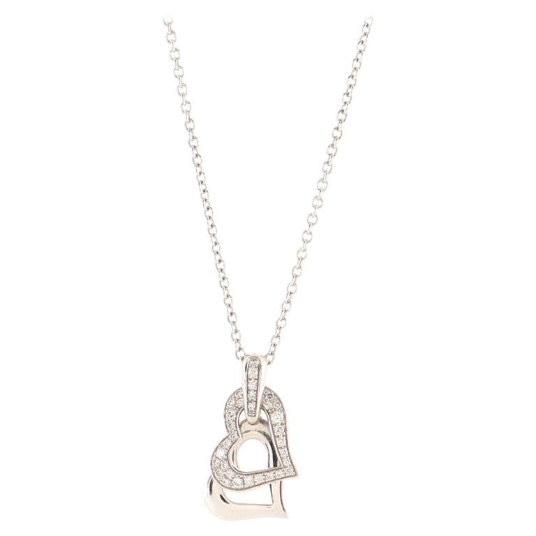 Piaget Limelight Double Hearts Pendant Necklace 18K White Gold with Diamonds