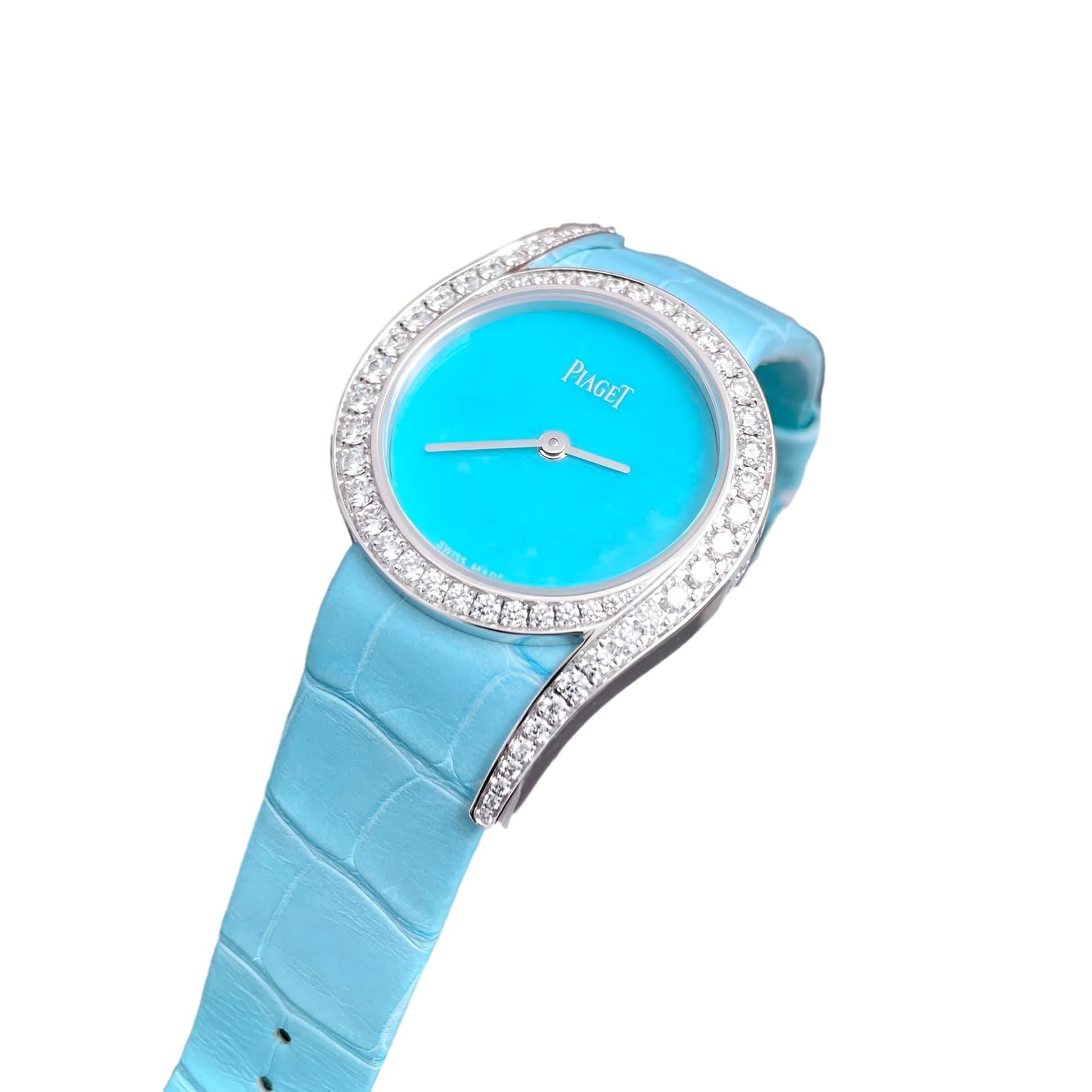 Piaget Limelight Gala Turquoise Dial Diamond Turquoise Leather Strap Watch G0A43 In Excellent Condition In Banbury, GB