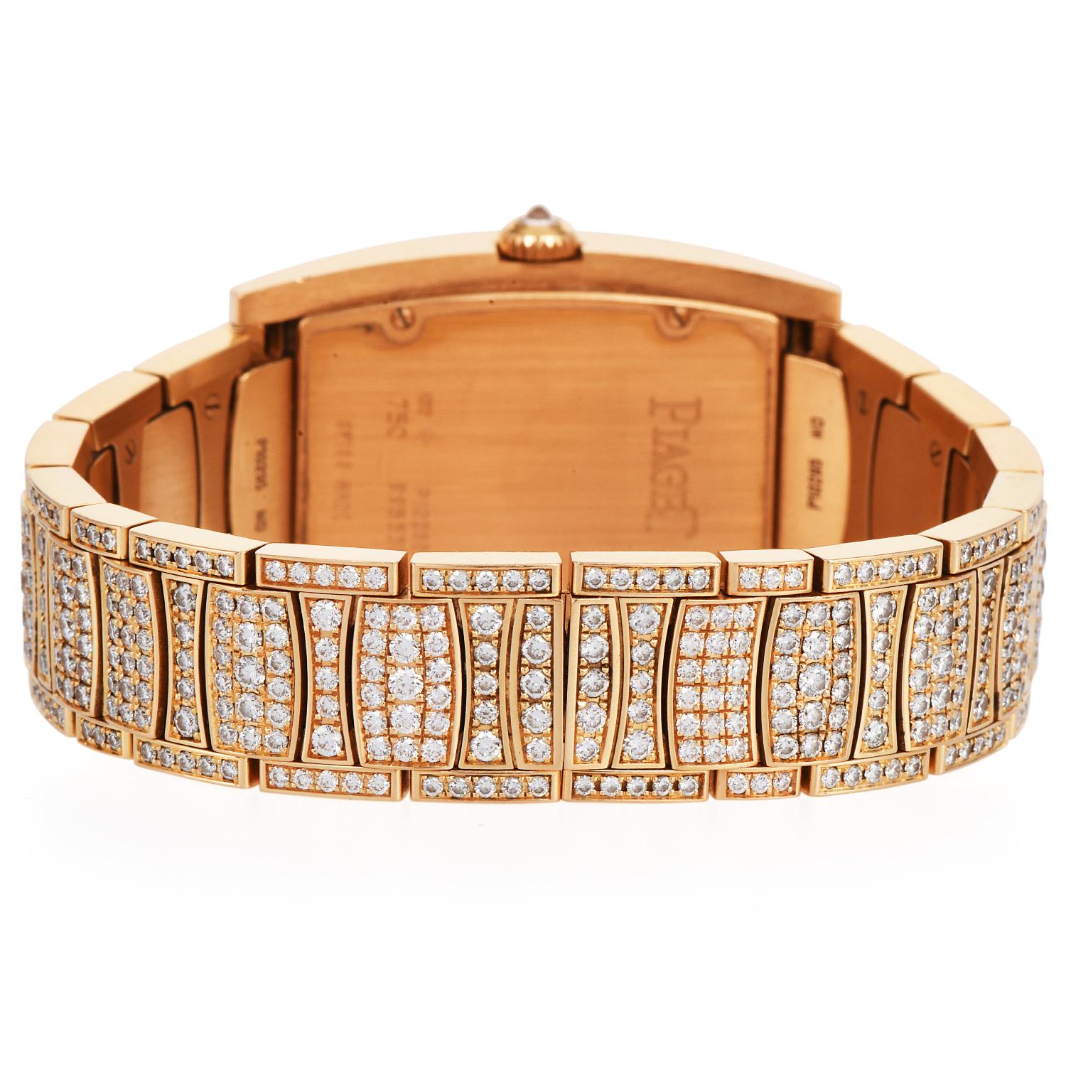 Round Cut Piaget Limelight Tonneau Diamond Bracelet Gold Watch 