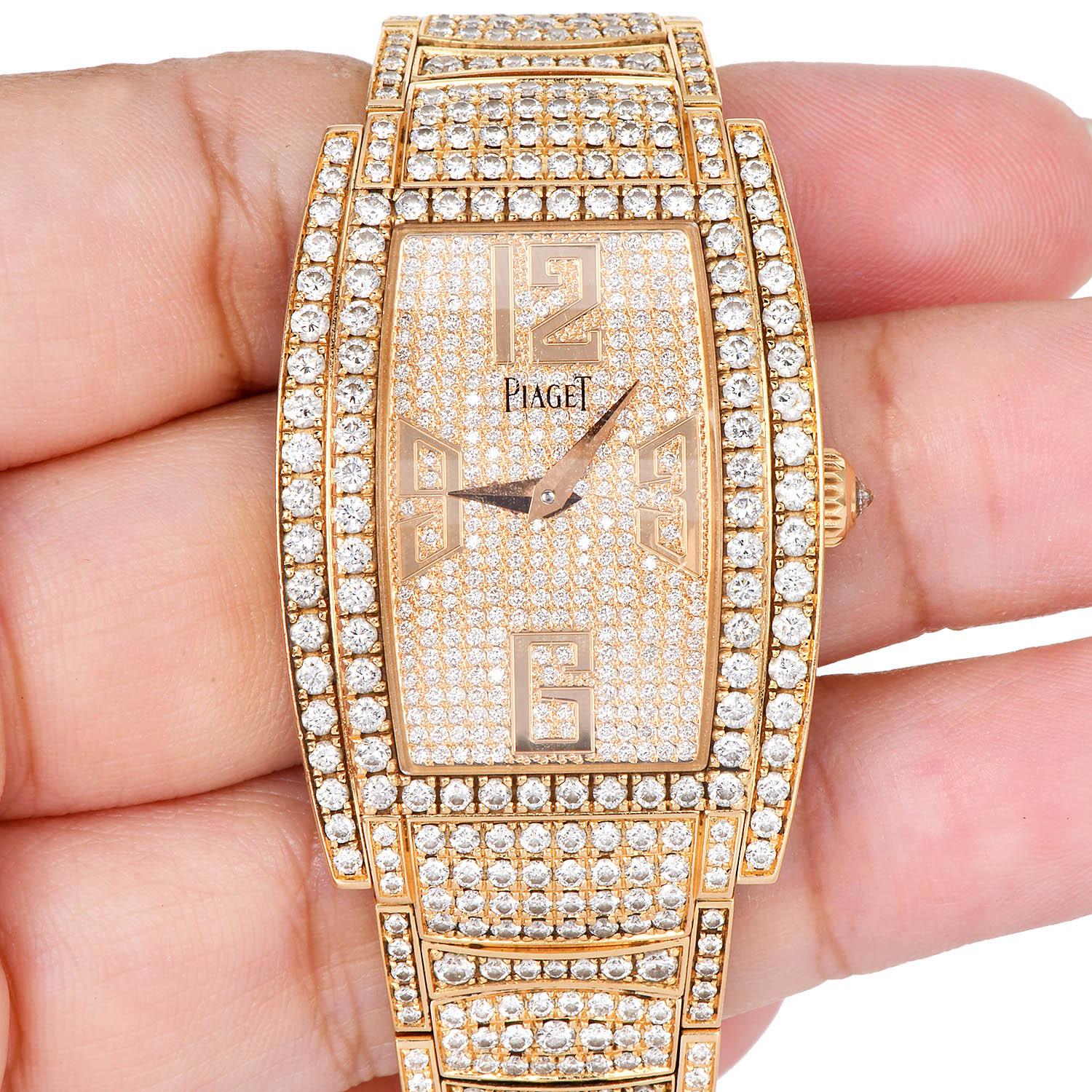 Women's Piaget Limelight Tonneau Diamond Bracelet Gold Watch 