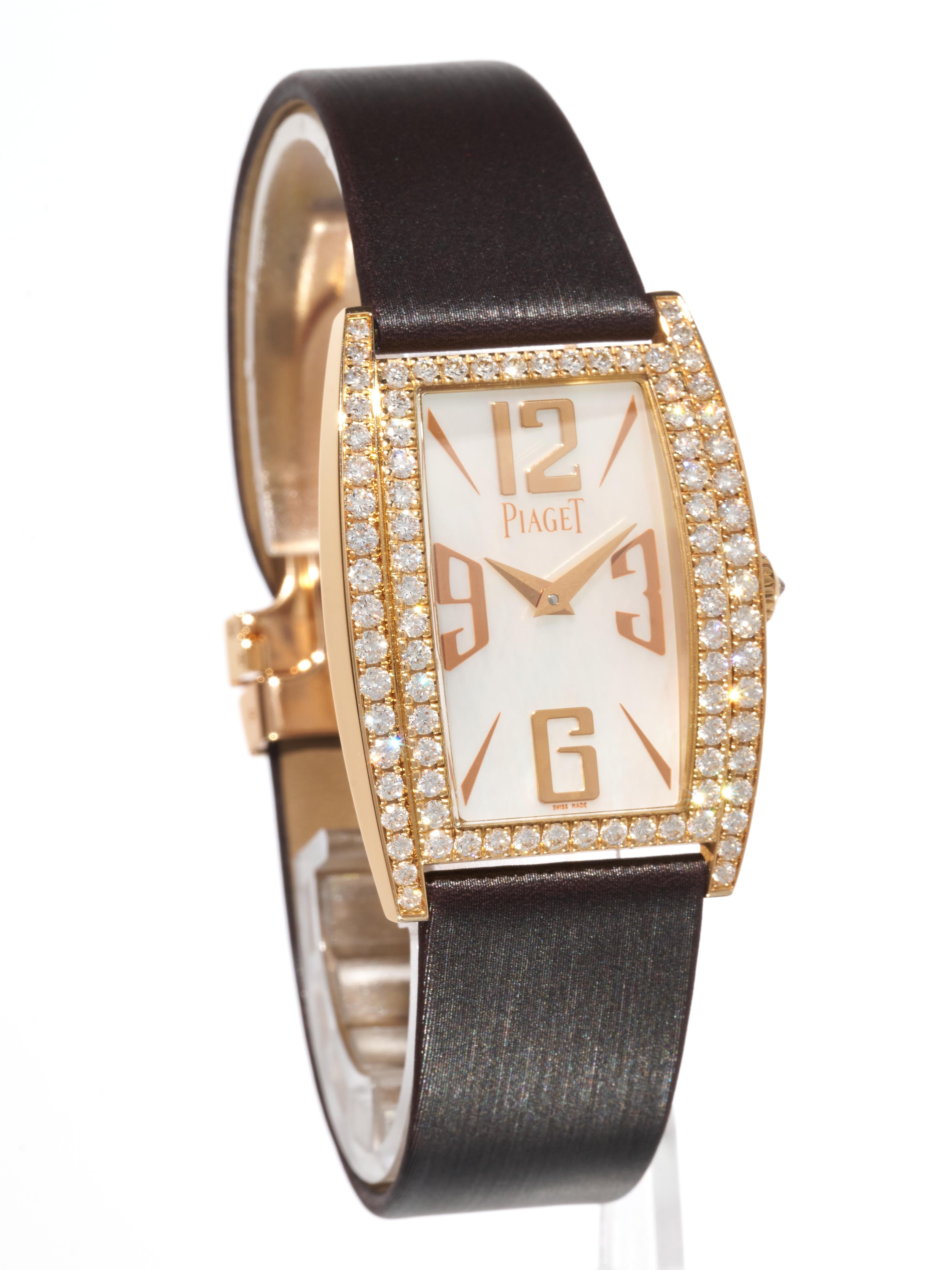 Art Déco Piaget Limelight Tonneau Gala Rose 3.5CT Oro 18K Diamanti Madreperla Quadrante in vendita