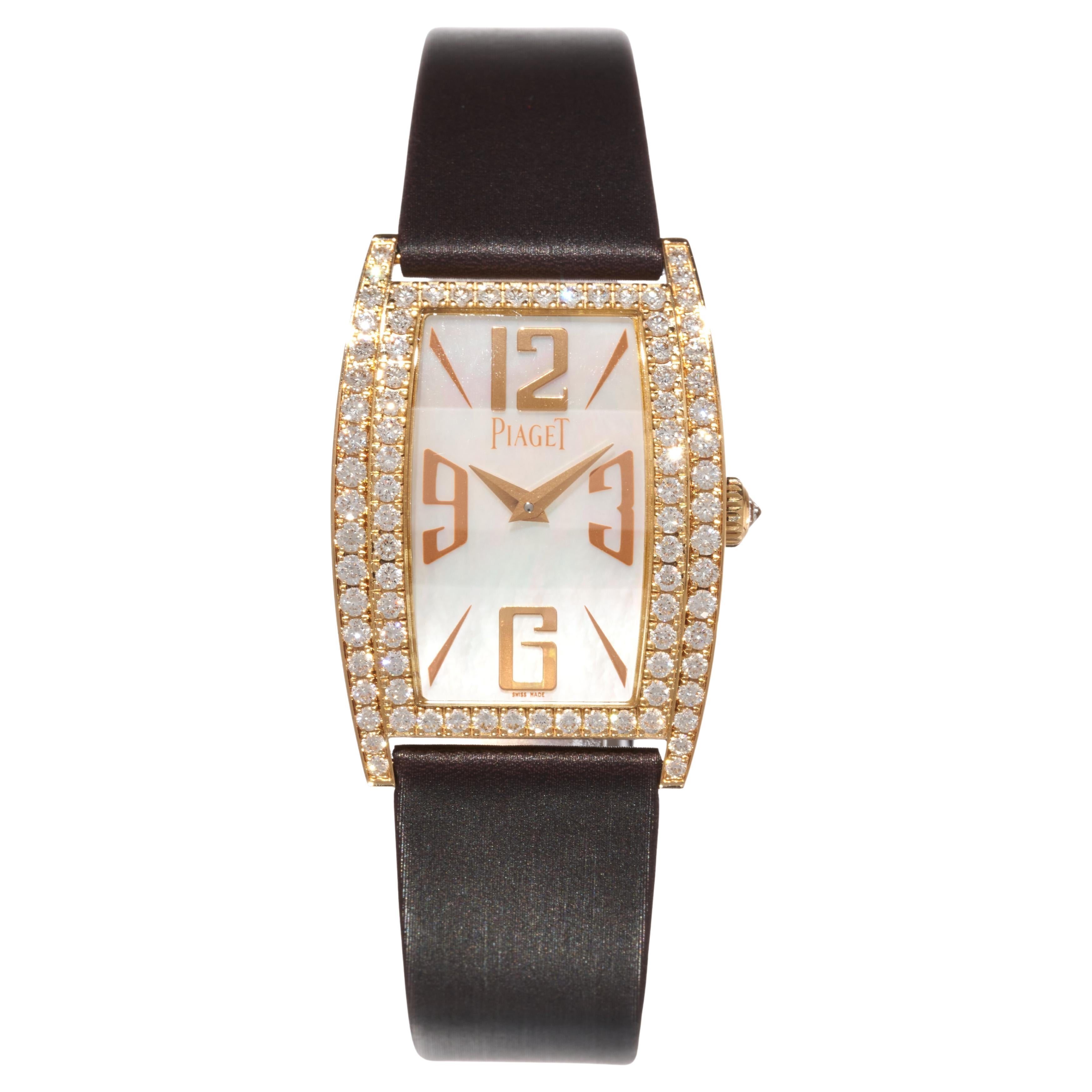 Piaget Limelight Tonneau Gala Rose 3.5CT 18K Gold Diamonds Mother of Pearl Dial