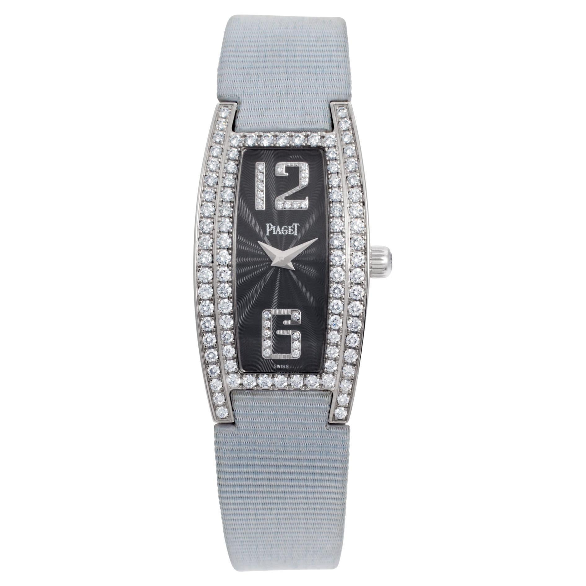 Piaget "Limelight Tonneau" in 18k White Gold with Original Two Row Diamond Bezel For Sale
