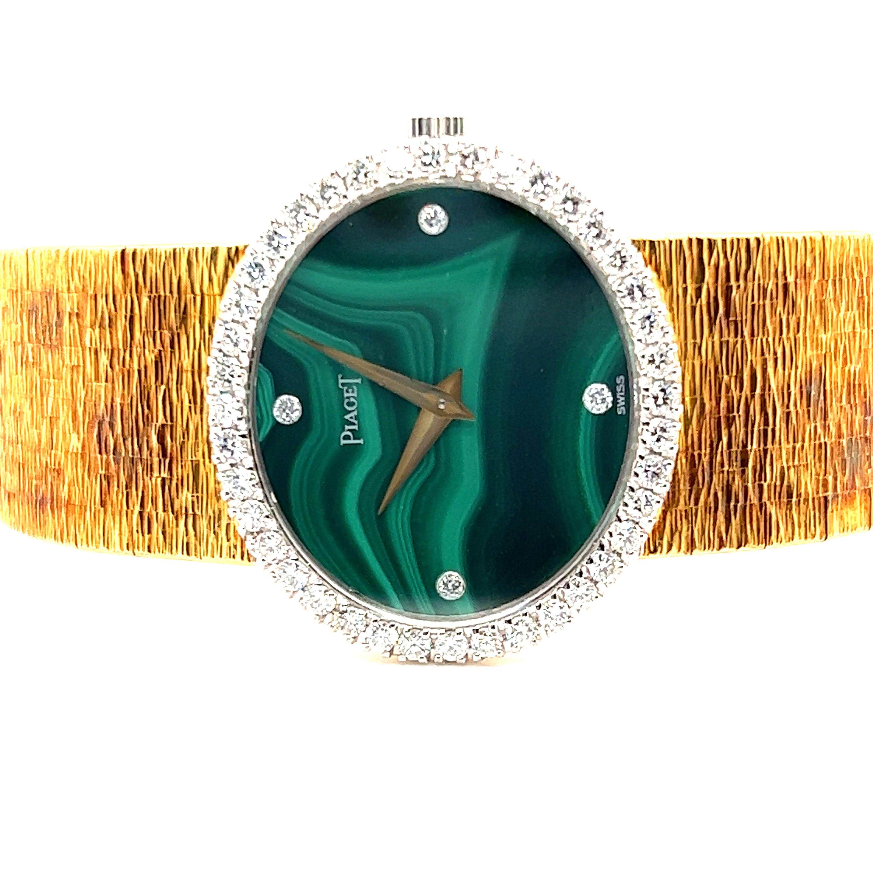 Retro Piaget Malachite & Diamond 18k Yellow Gold Ladies Watch 9806A6