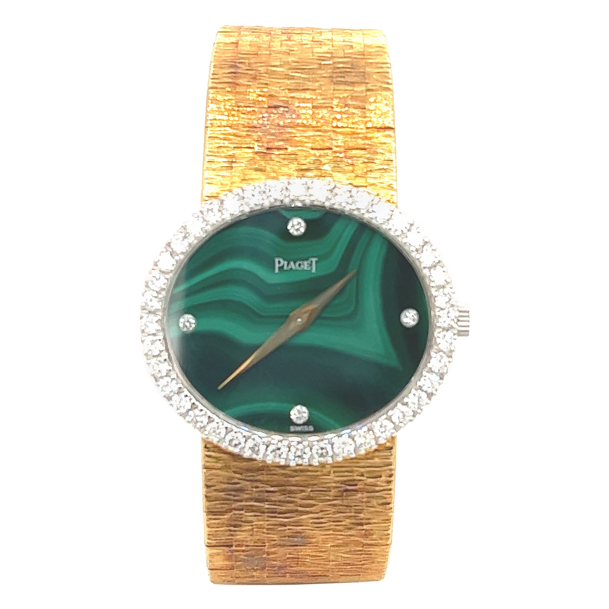 Piaget Malachite & Diamond 18k Yellow Gold Ladies Watch 9806A6