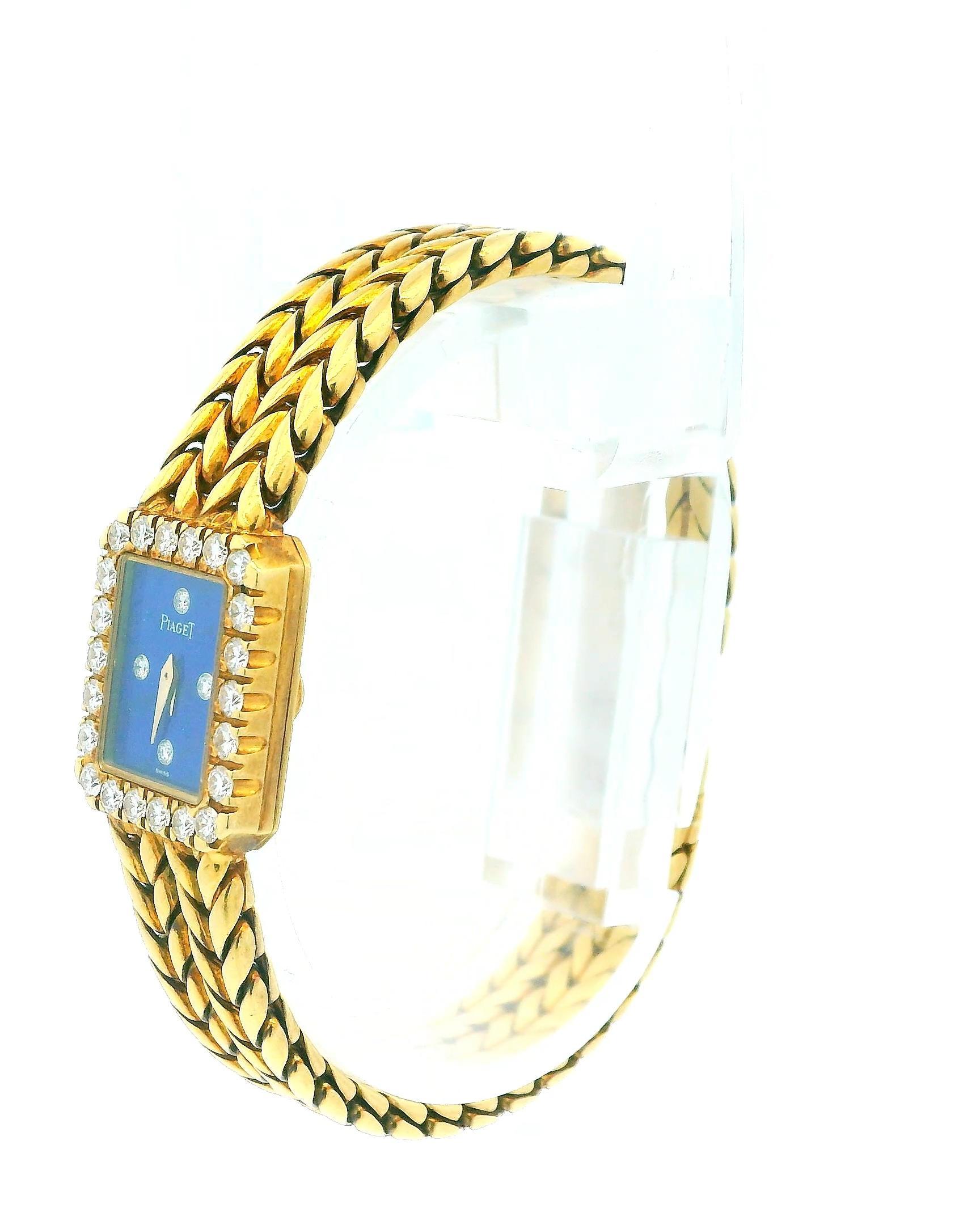 Piaget Mini Lapis Cadran Diamant Bracelet Herringbone Ladies Vintage Watch Bon état - En vente à Great Neck Plaza, NY
