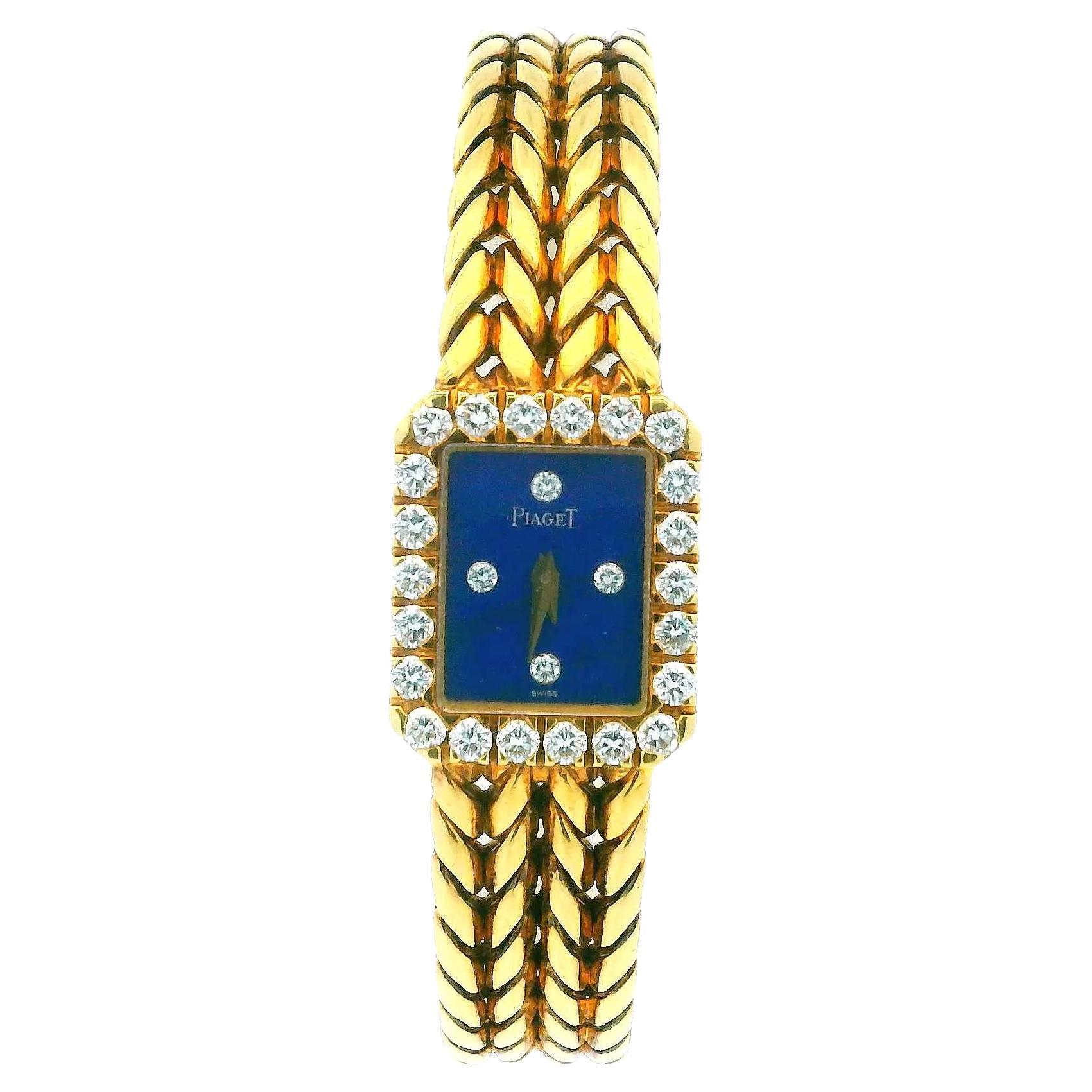 Piaget Mini Lapis Dial Diamond Herringbone Bracelet Ladies Vintage Watch