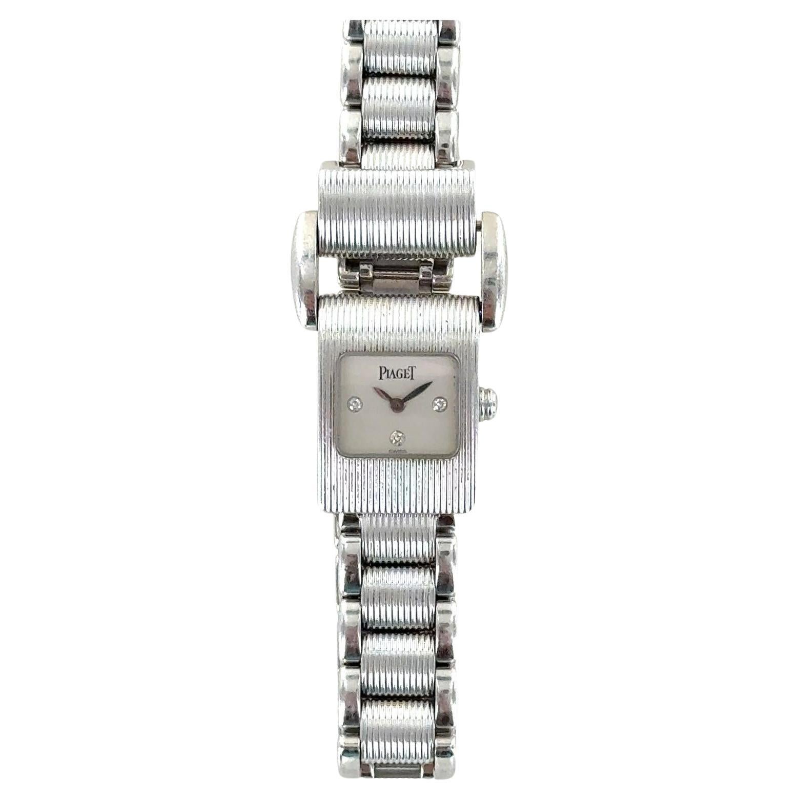 Piaget Miss Protocol 18 Karat White Gold Quartz Watch Diamond Dial For Sale