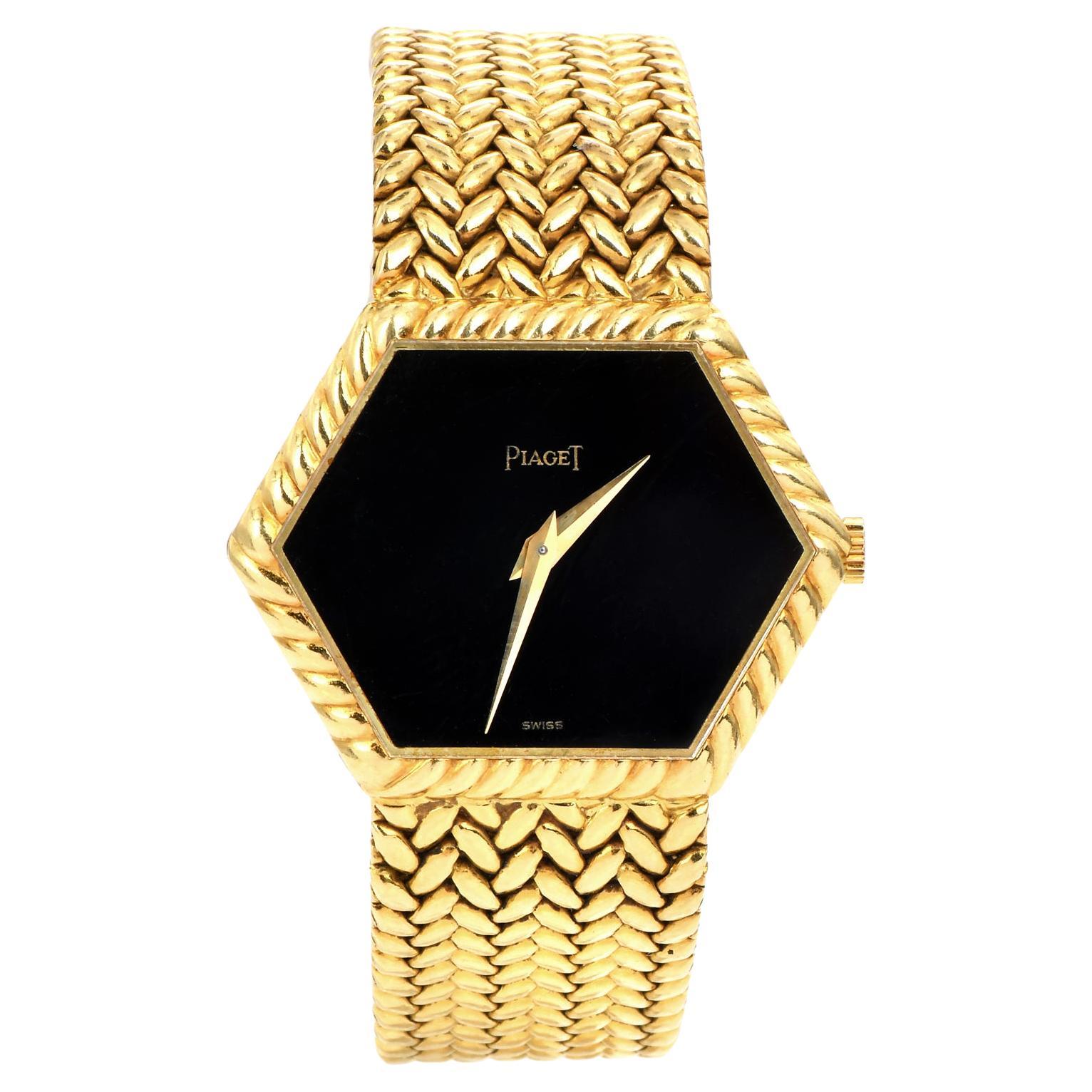 Piaget Onyx Dial Ref 9559 18k Yellow Gold Hexagonal Ladies Watch For Sale