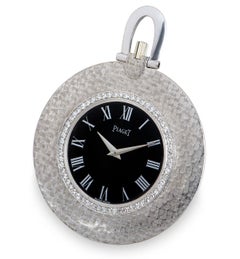 Piaget Open Face Dress Pocket Watch Textured 18 Karat White Gold Black Dial