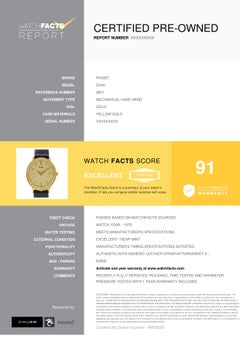 Piaget Oval 9821, Gold Dial, Certified and Warranty