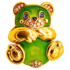 Vintage PIAGET Paris 1970 Teddy-Bear Brooch 18Kt Yellow Gold With Diamonds & Sapphires