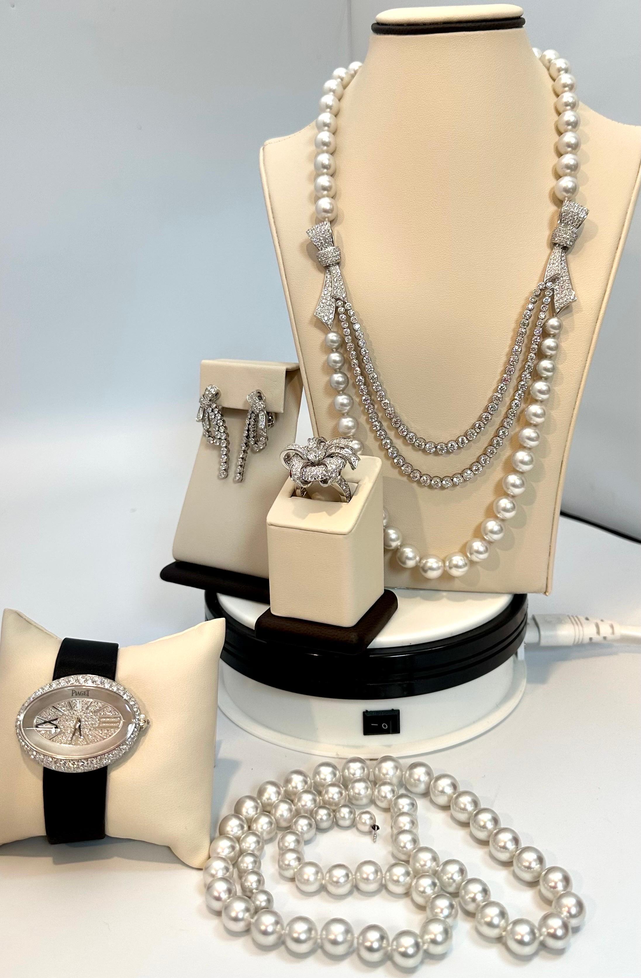 Piaget Paris Diamond & South Sea Pearl Suite Necklace, Earring Watch & Ring 18K For Sale 5