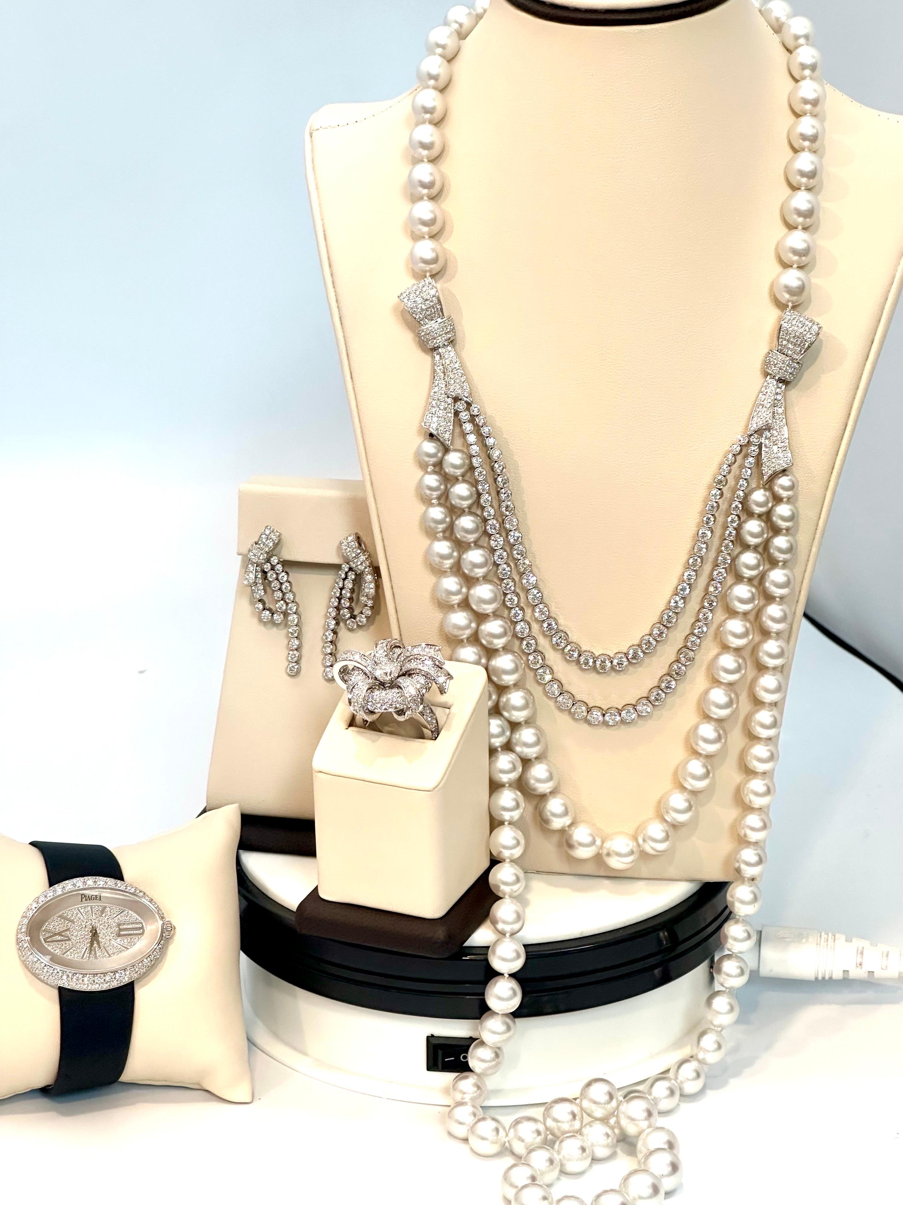 Piaget Paris Diamond & South Sea Pearl Suite Necklace, Earring Watch & Ring 18K For Sale 6
