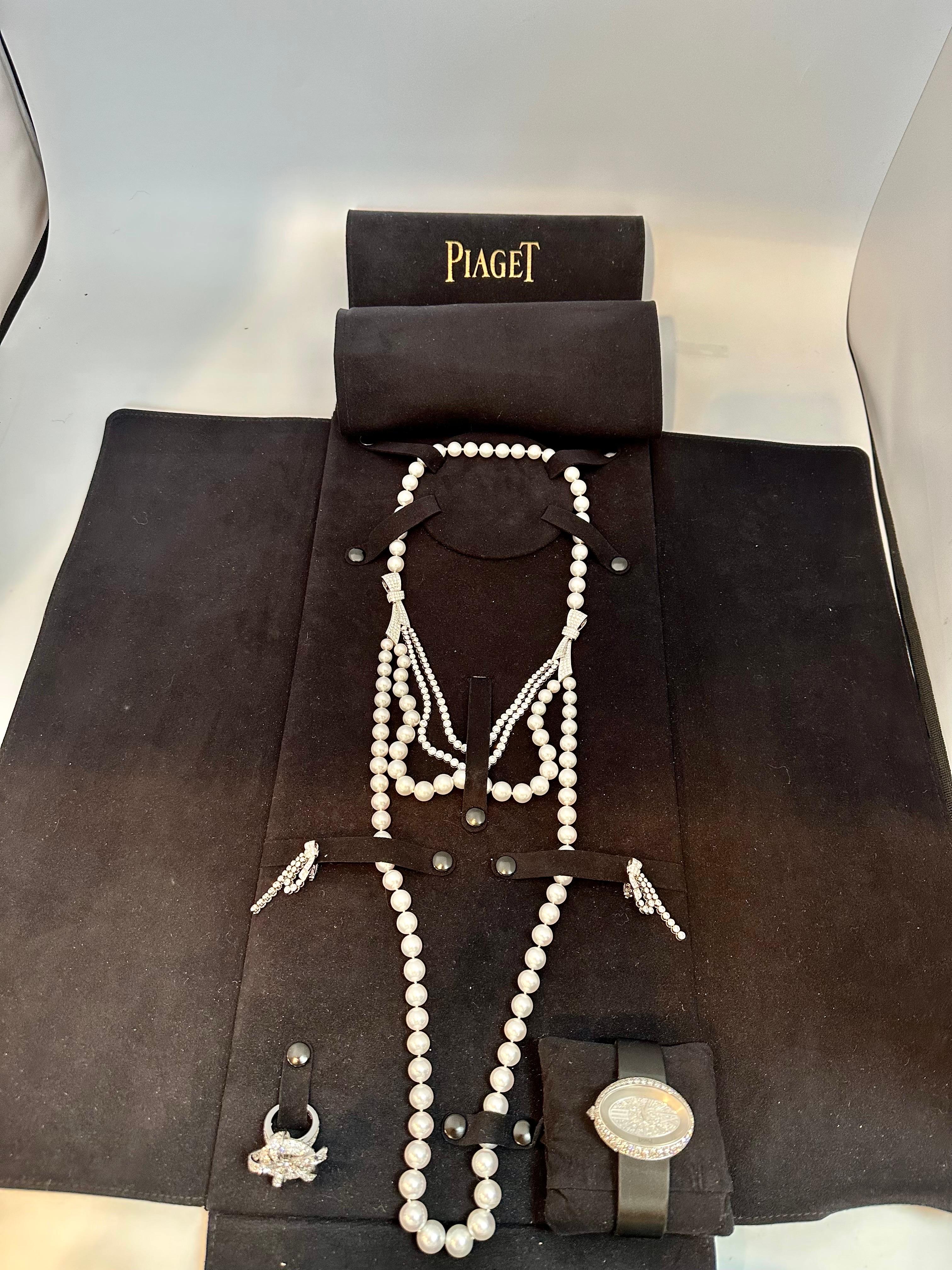 Piaget Paris Diamond & South Sea Pearl Suite Necklace, Earring Watch & Ring 18K For Sale 8