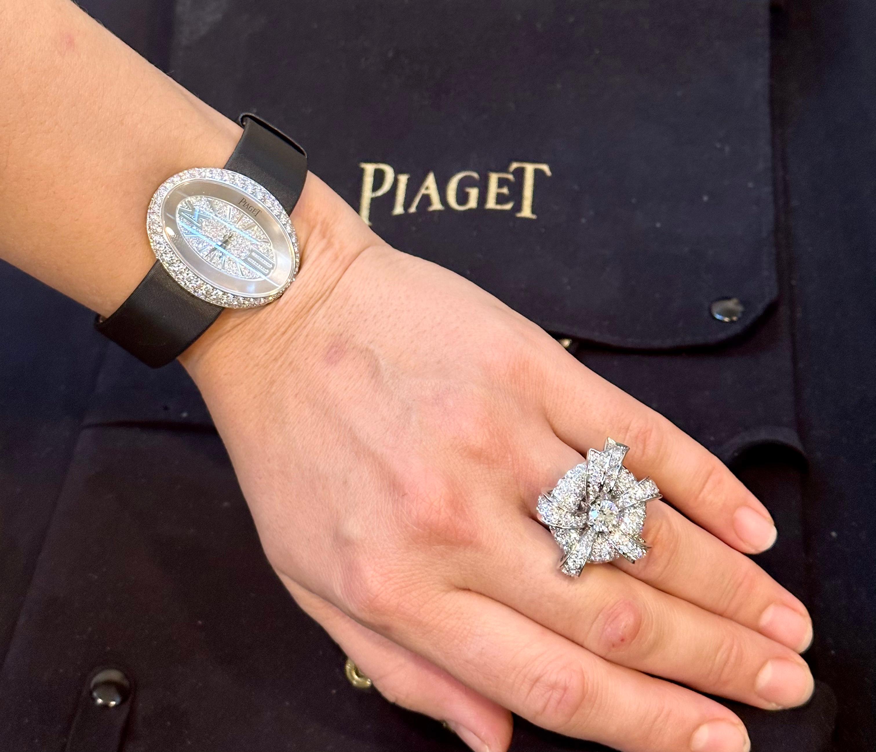 Piaget Paris Diamond & South Sea Pearl Suite Necklace, Earring Watch & Ring 18K For Sale 12