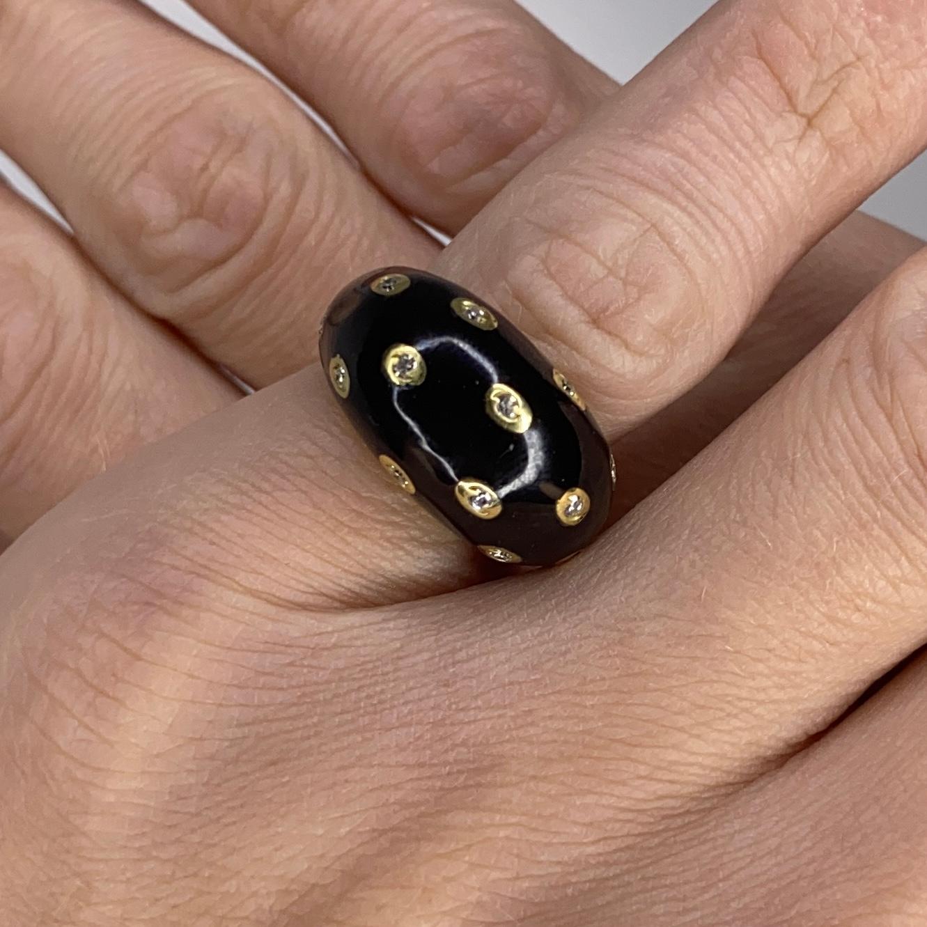 Piaget Paris Panther gewölbter Emaille-Cocktailring aus 18 Karat Gelbgold mit Diamanten 1