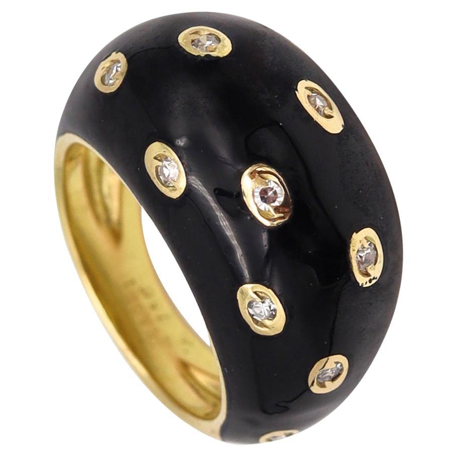 Piaget Paris Panther Domed Enamel Cocktail Ring 18Kt Yellow Gold with Diamonds For Sale