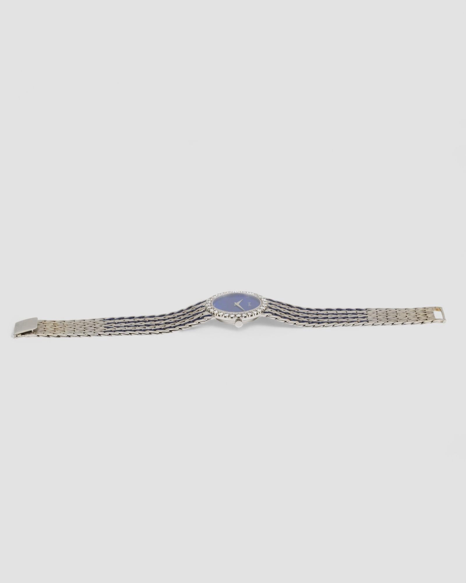 Piaget Peacock 9814 E43 Lapis Zifferblatt Blau Emaille 18k WG 1970er im Angebot 6