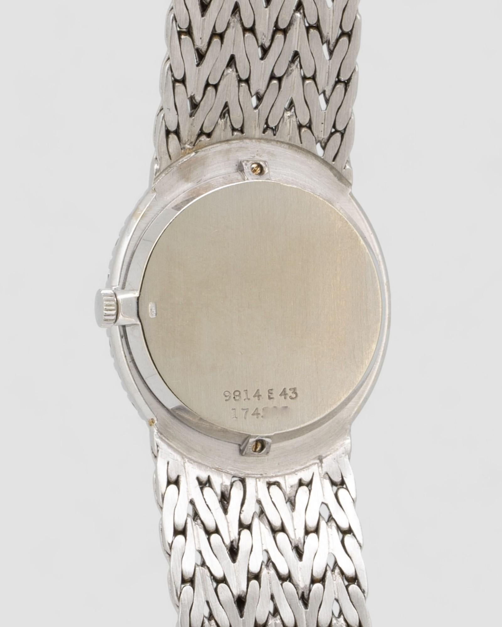 Piaget Peacock 9814 E43 Lapis Zifferblatt Blau Emaille 18k WG 1970er im Angebot 7