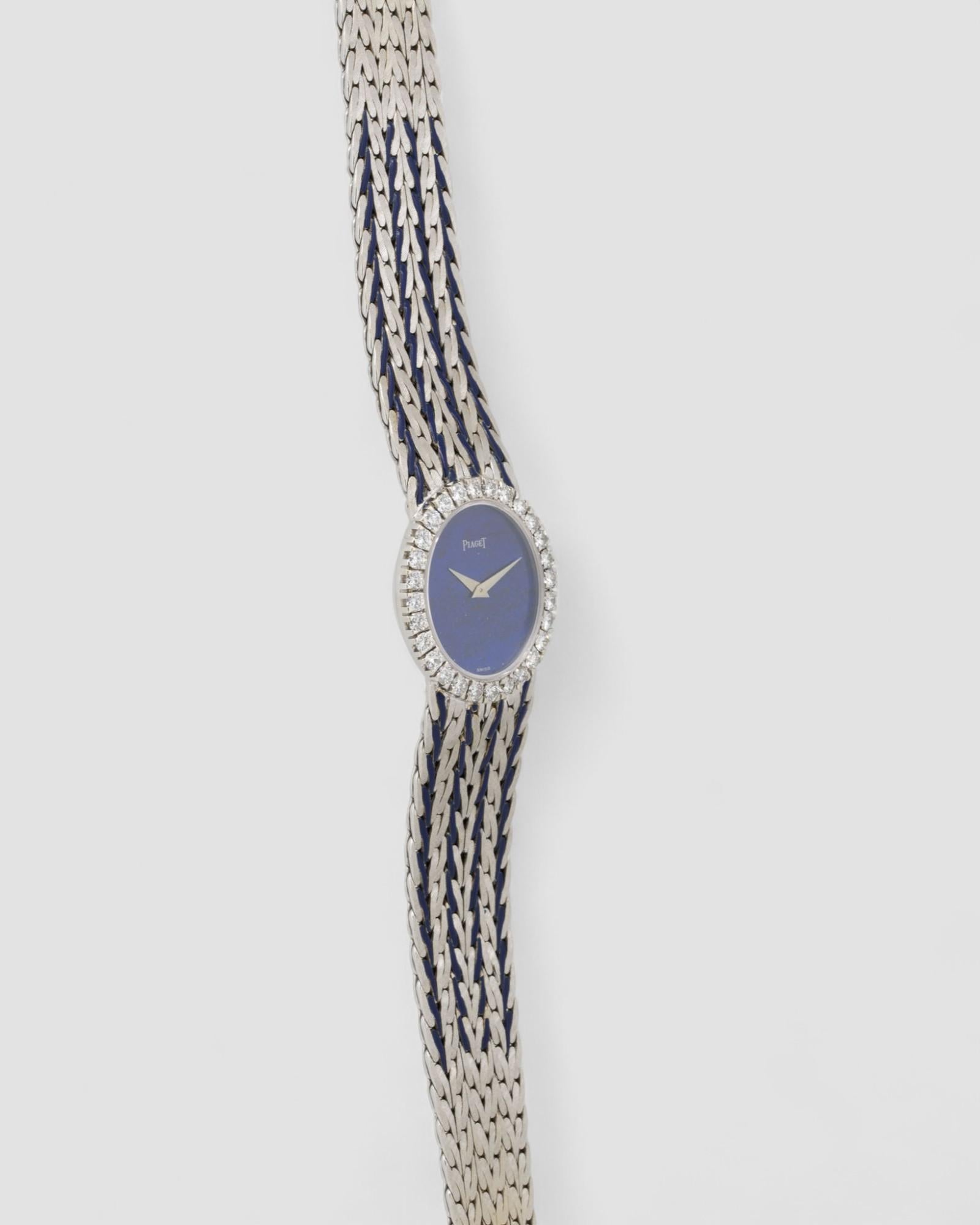 Piaget Peacock 9814 E43 Lapis Zifferblatt Blau Emaille 18k WG 1970er im Angebot 8