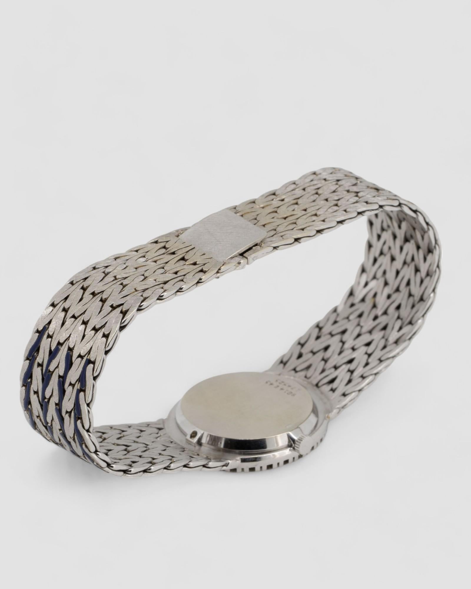 Piaget Peacock 9814 E43 Lapis Zifferblatt Blau Emaille 18k WG 1970er im Angebot 2