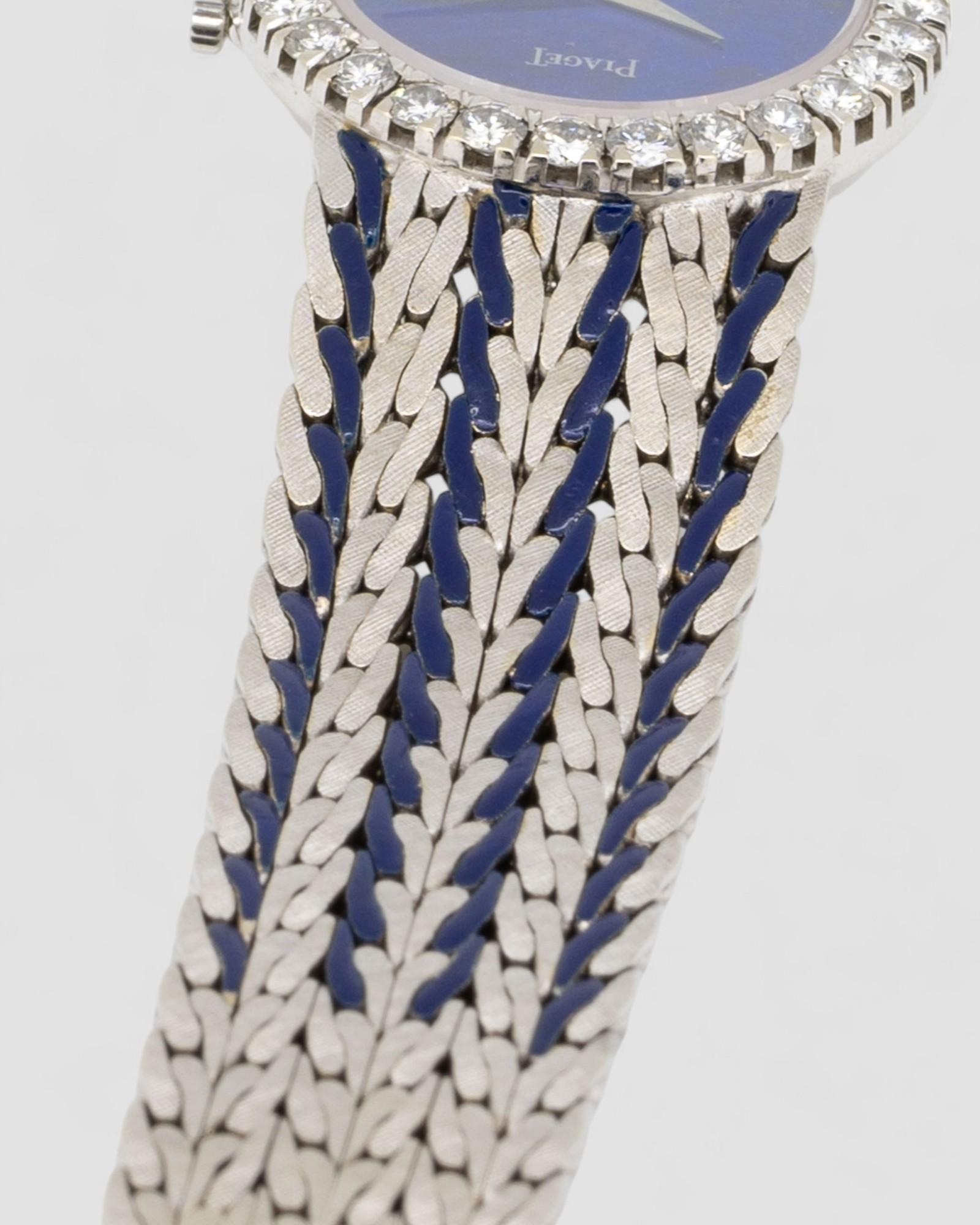 Piaget Peacock 9814 E43 Lapis Zifferblatt Blau Emaille 18k WG 1970er im Angebot 4