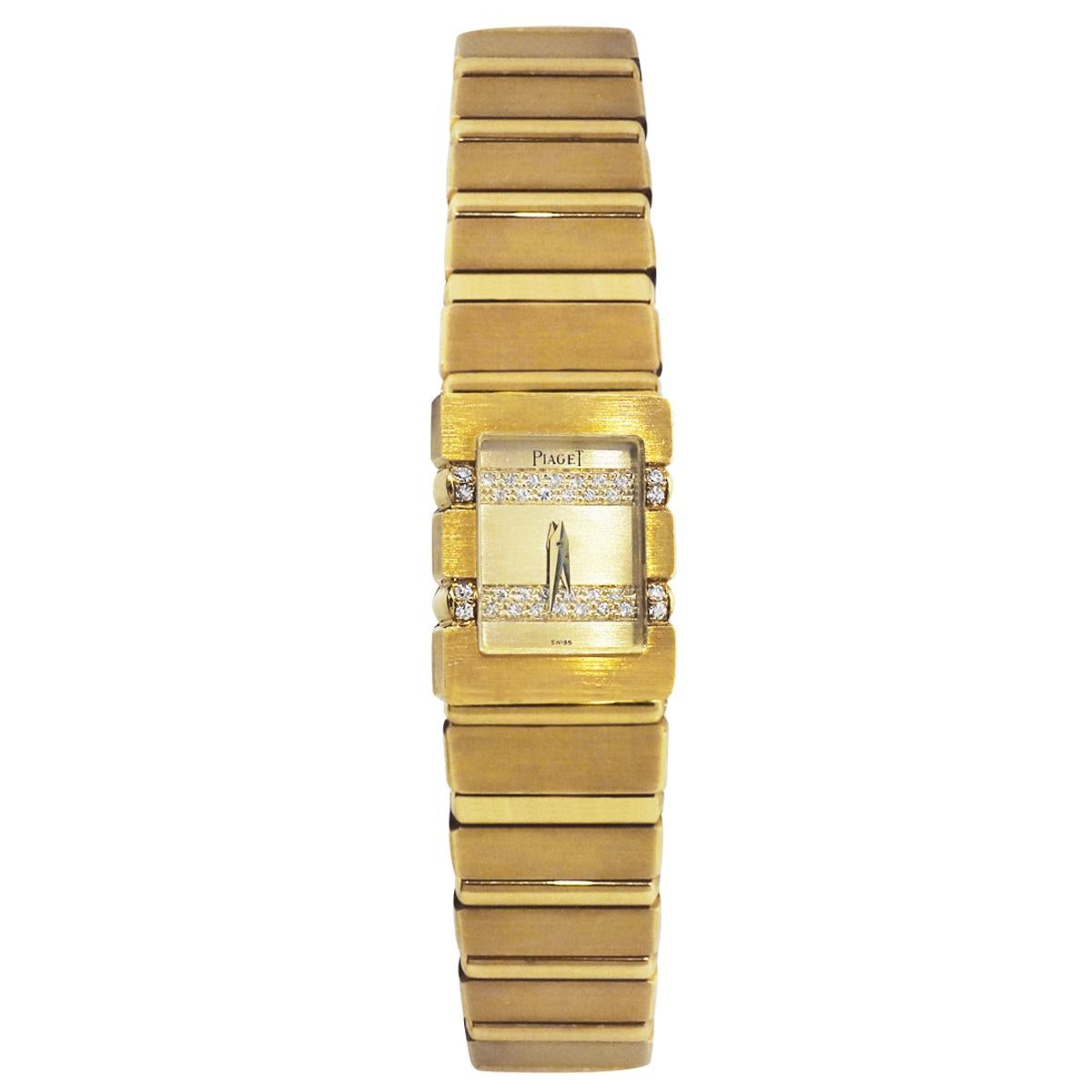 Brand: Piaget
MPN: 15201
Model: Polo
Case Material: 18k yellow gold
Case Diameter: 14mm
Crystal: Scratch resistant sapphire
Bezel: 18k yellow gold diamond bezel
Dial: 18k yellow gold diamond dial with yellow gold hour markers.
Bracelet: 18k yellow