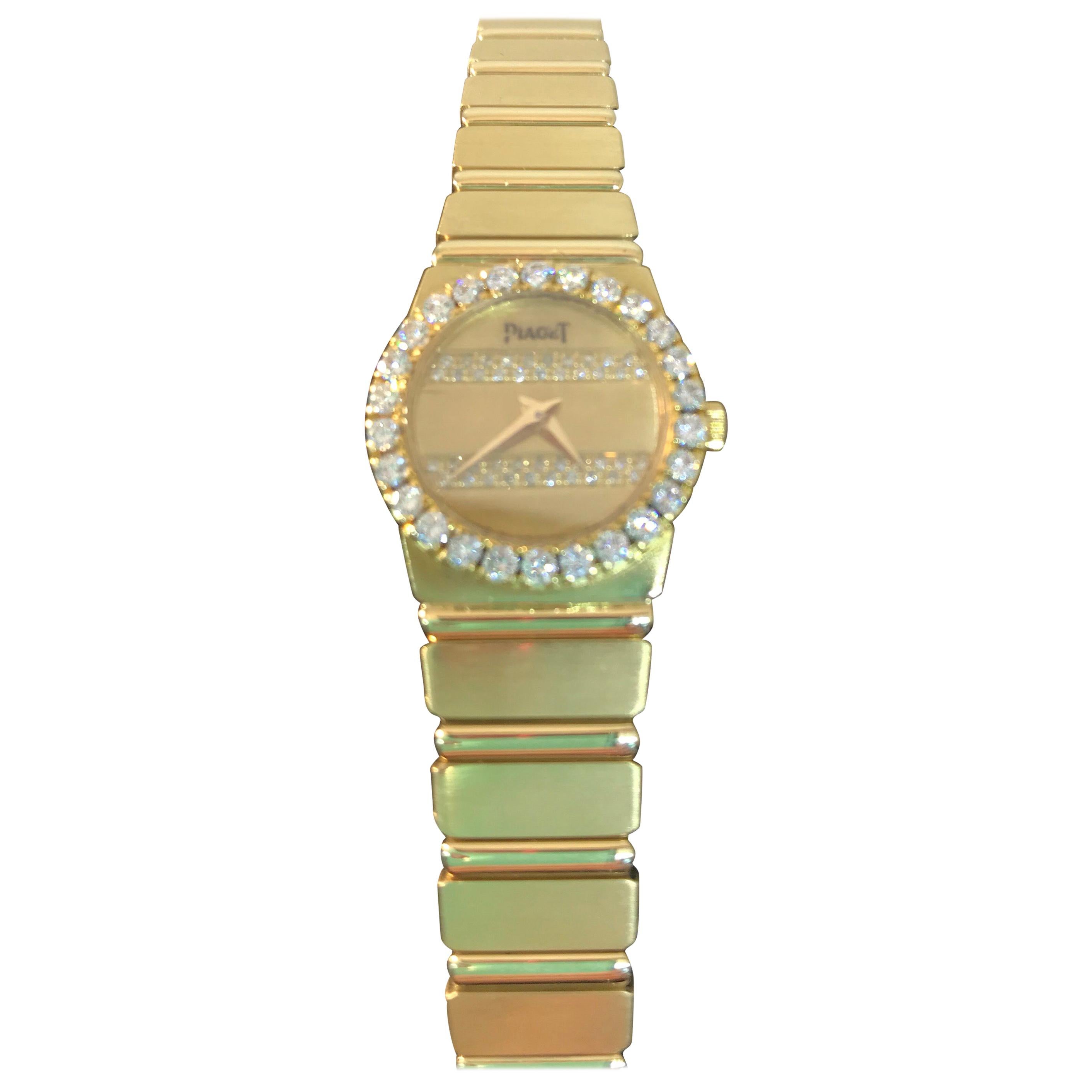 Piaget Polo 18 Karat Gold Diamond Bezel and Dial Ladies Bracelet Watch 8296 For Sale