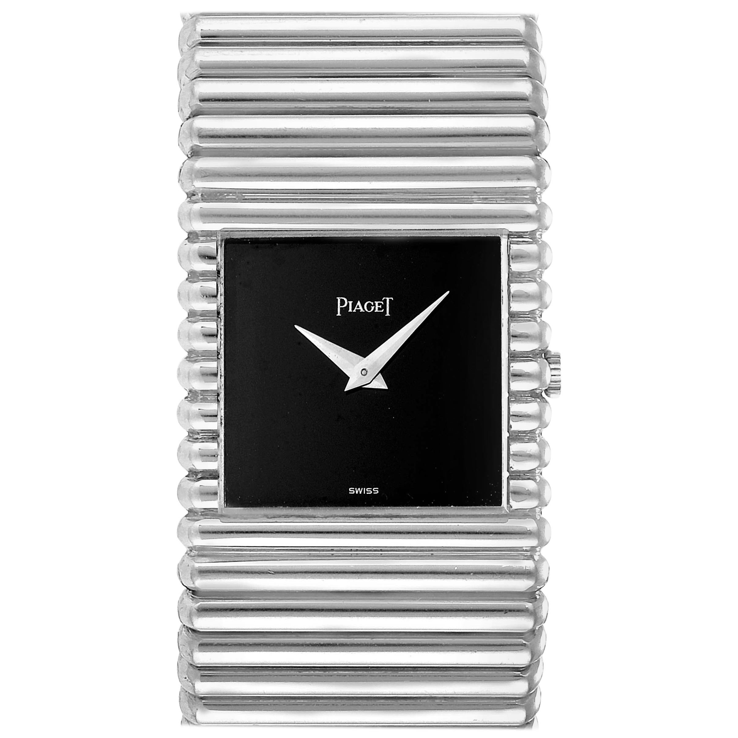Piaget Polo 18 Karat White Gold Black Dial Men's Watch 9131