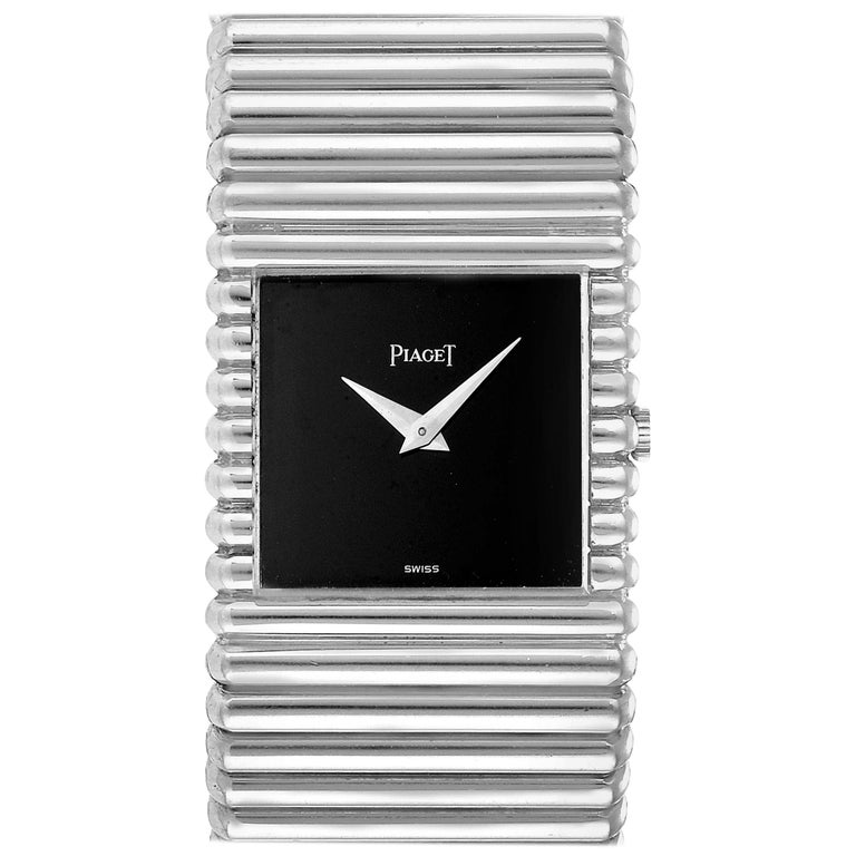 Piaget Polo 18 Karat White Gold Black Dial Men's Watch 9131 For Sale at ...