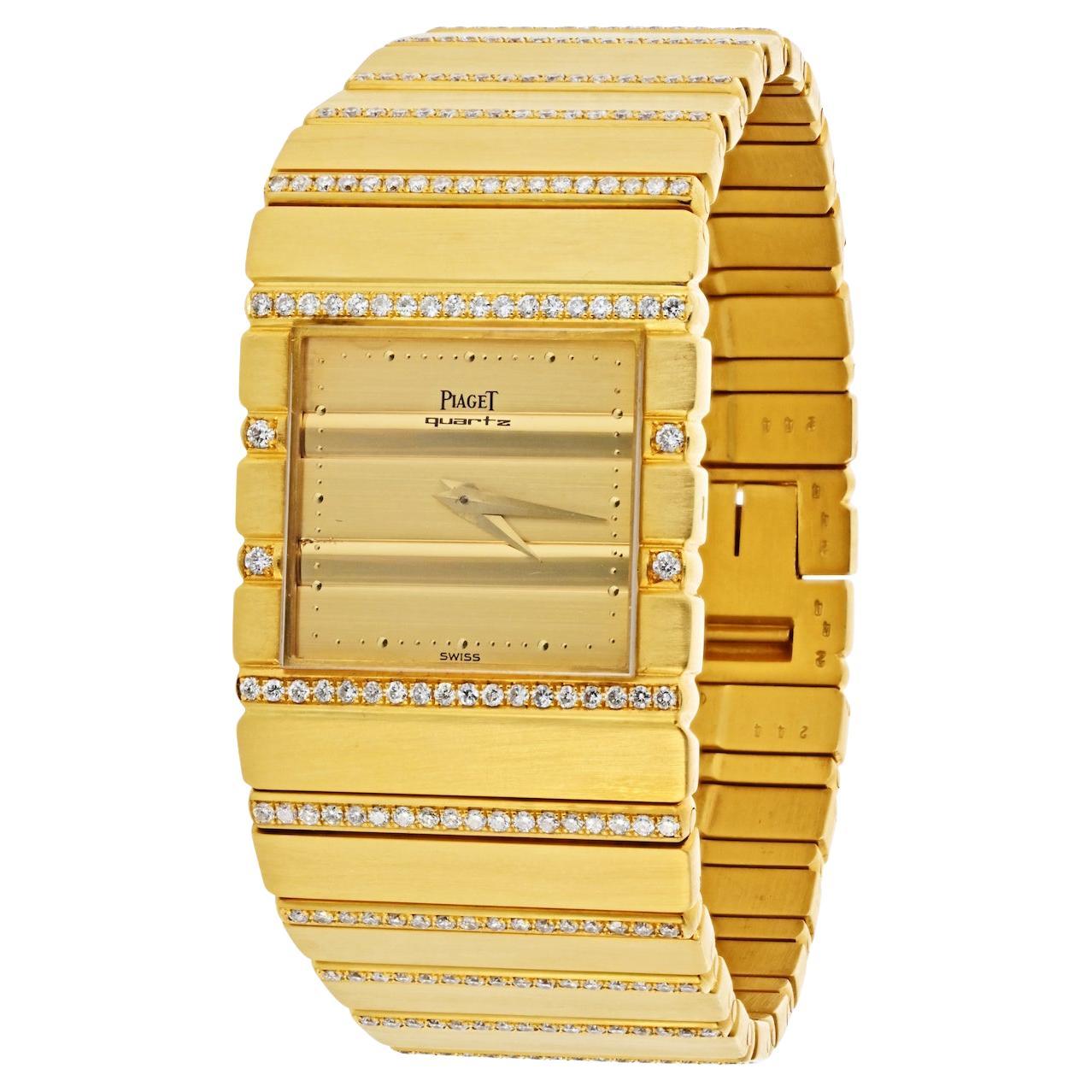 Piaget Polo 18 Karat Yellow Gold Diamond Bracelet Watch For Sale