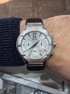 Piaget Polo 18k Weißgold Uhr Automatik 25. Jahrestag Chronograph Leder