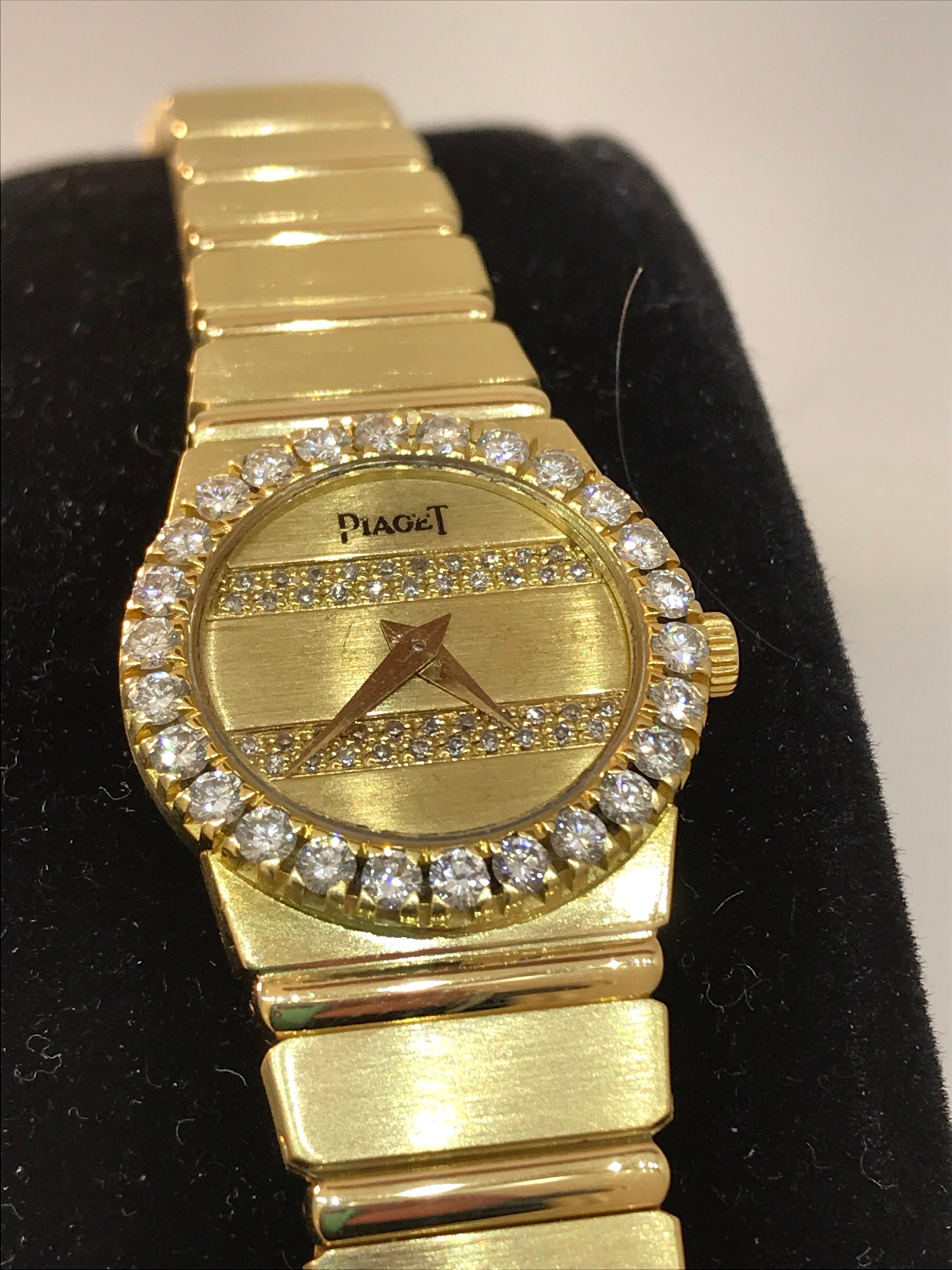 Piaget Polo 18 Karat Gold Diamond Bezel and Dial Ladies Bracelet Watch 8296 In Good Condition For Sale In New York, NY