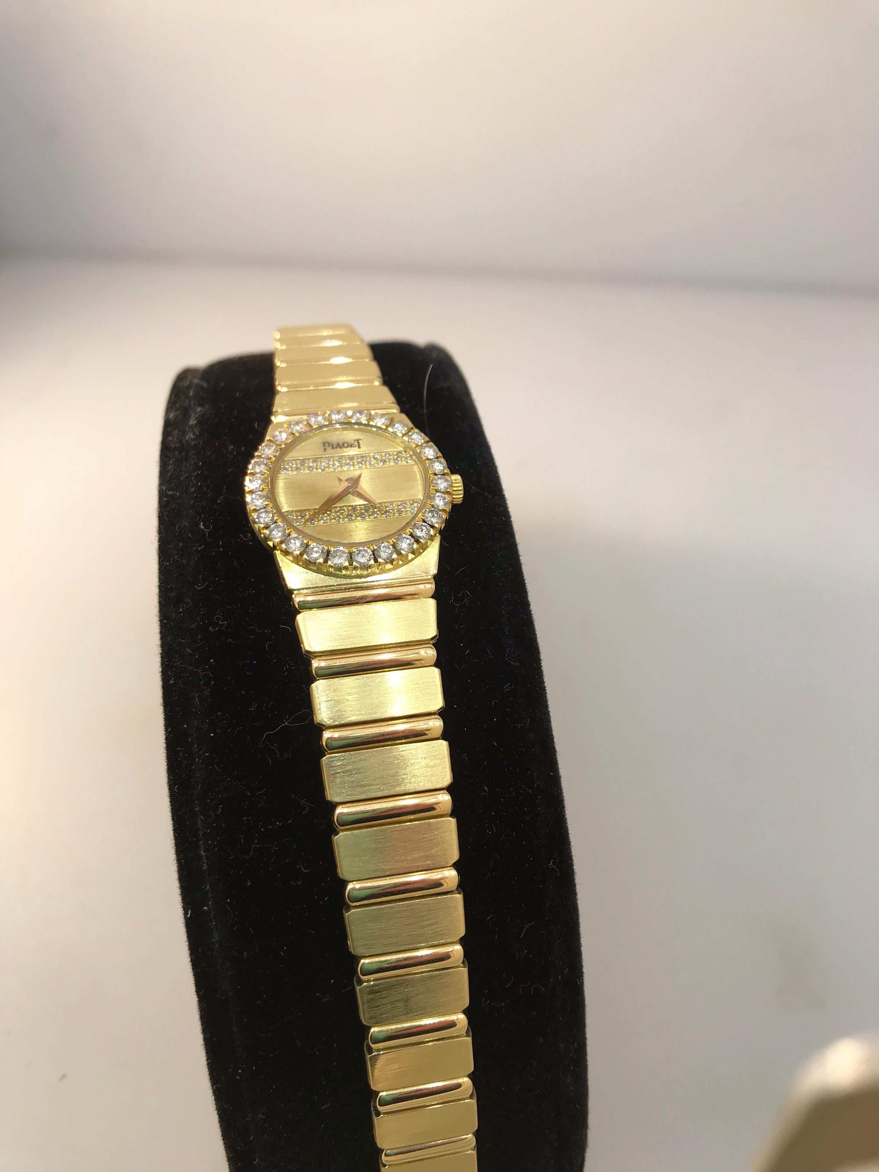 Women's Piaget Polo 18 Karat Gold Diamond Bezel and Dial Ladies Bracelet Watch 8296 For Sale