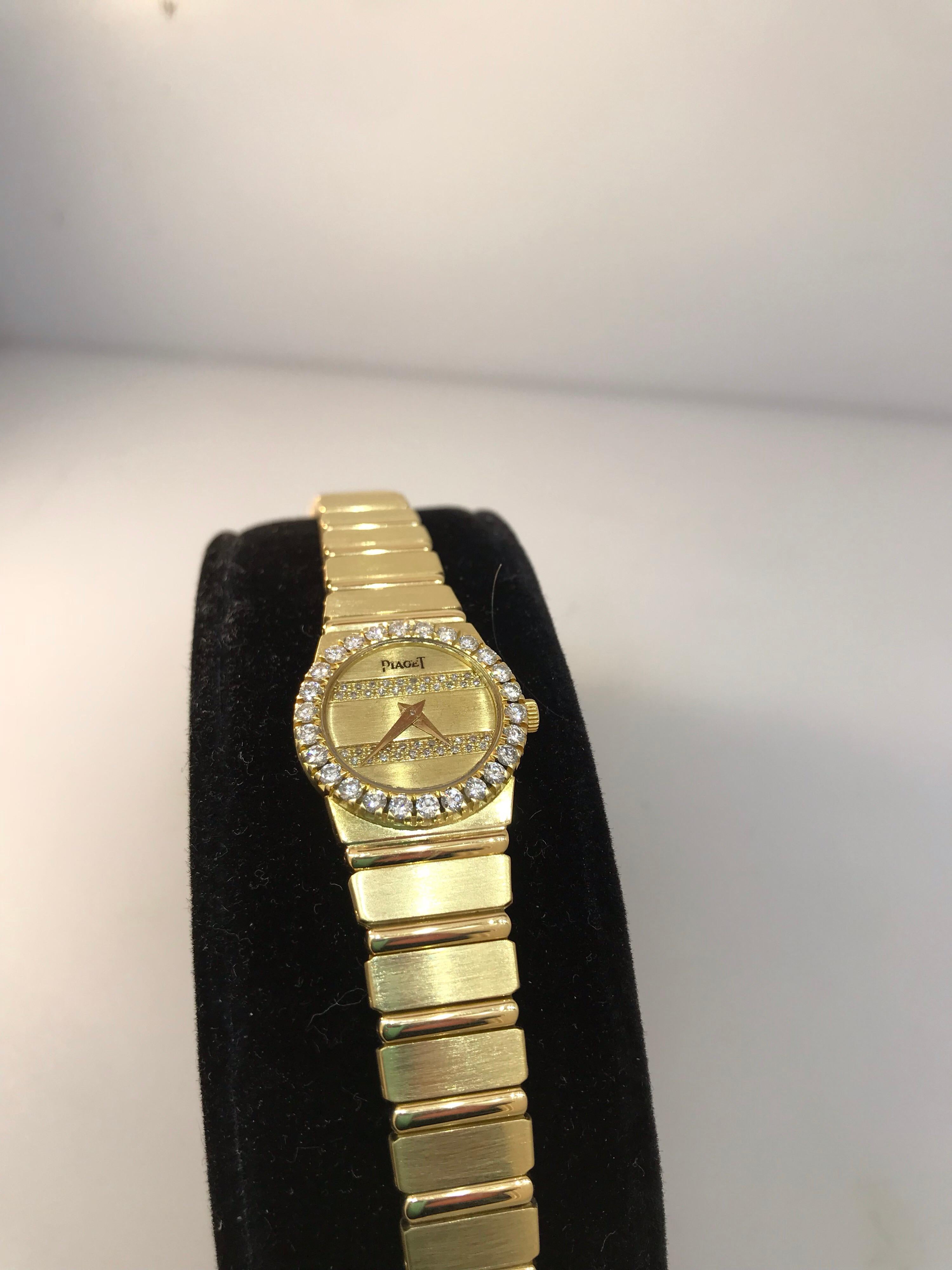 Piaget Polo 18 Karat Gold Diamond Bezel and Dial Ladies Bracelet Watch 8296 For Sale 2