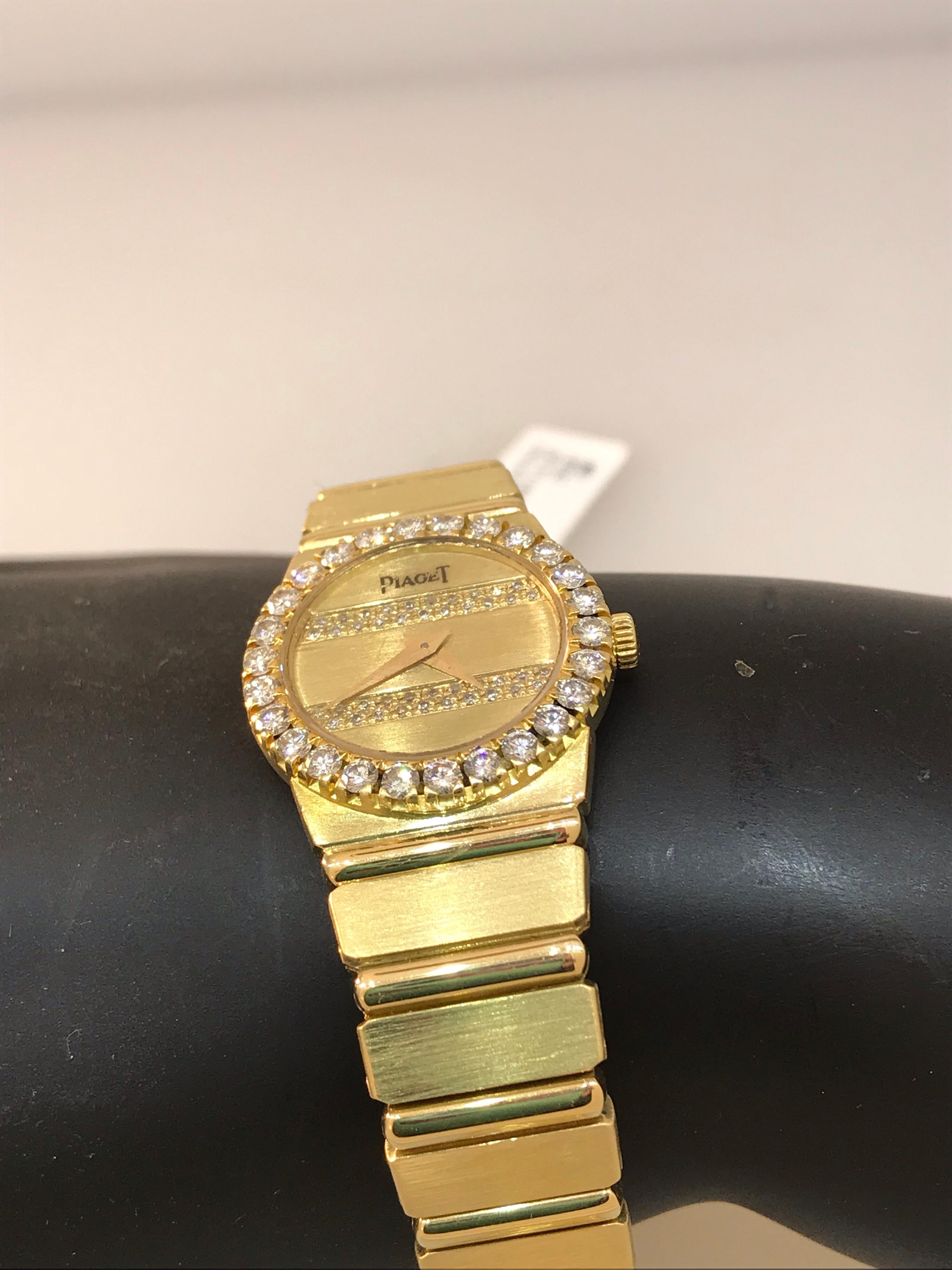 Piaget Polo 18 Karat Gold Diamond Bezel and Dial Ladies Bracelet Watch 8296 For Sale 3