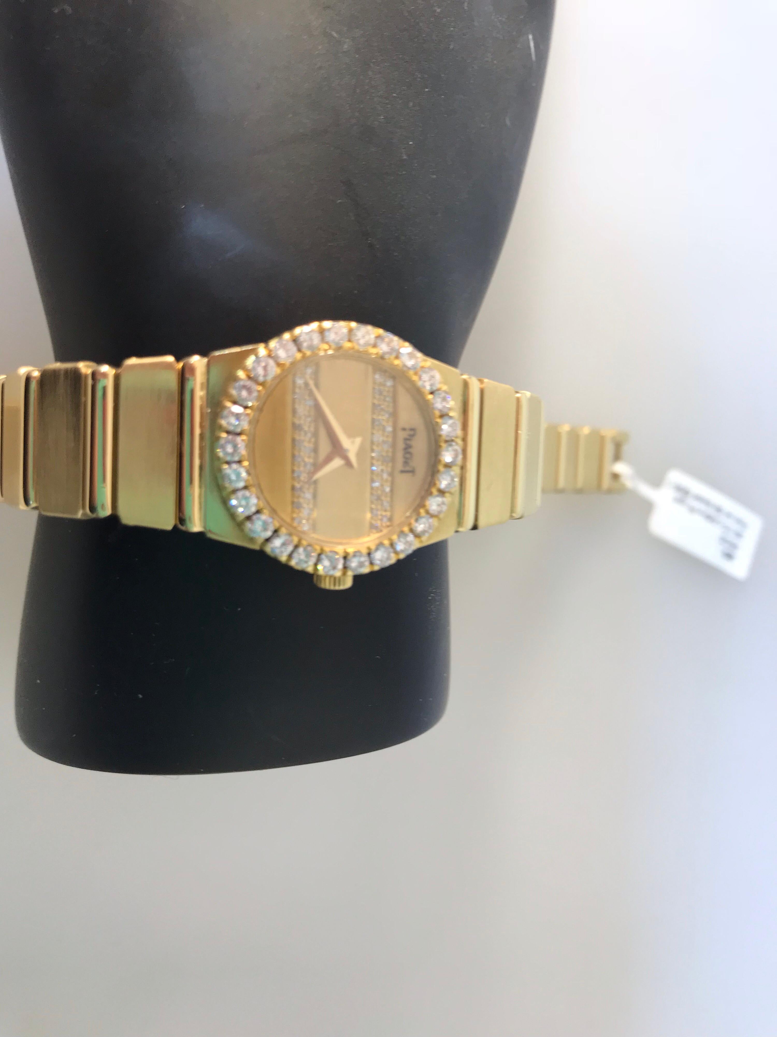 Piaget Polo 18 Karat Gold Diamond Bezel and Dial Ladies Bracelet Watch 8296 For Sale 4