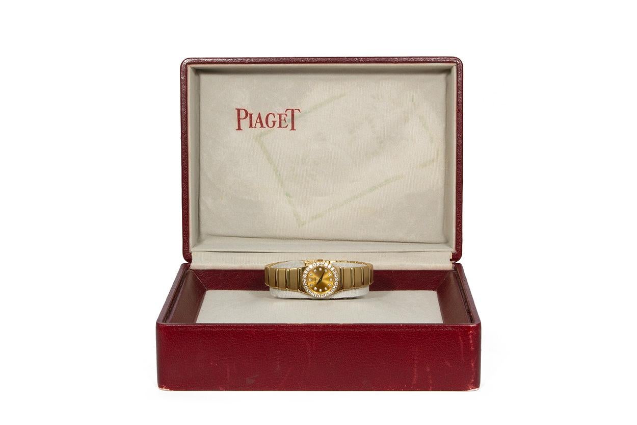 Piaget Polo 18 Karat Yellow Gold Diamond Ladies Watch 8296 C with Box In Excellent Condition In Tustin, CA