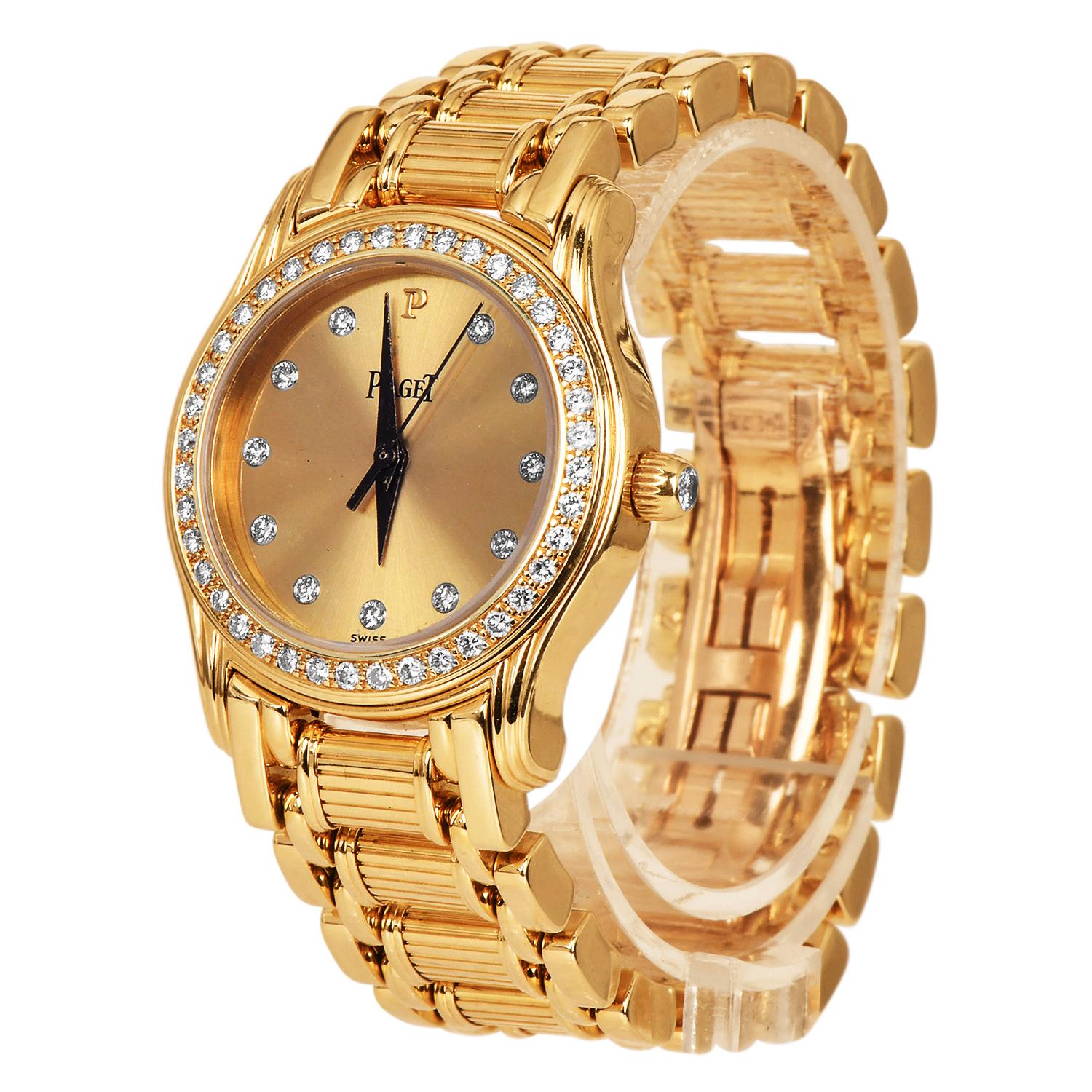 Piaget Polo 18 Karat Gelbgold Damenarmbanduhr mit Diamantbesatz (Rundschliff) im Angebot