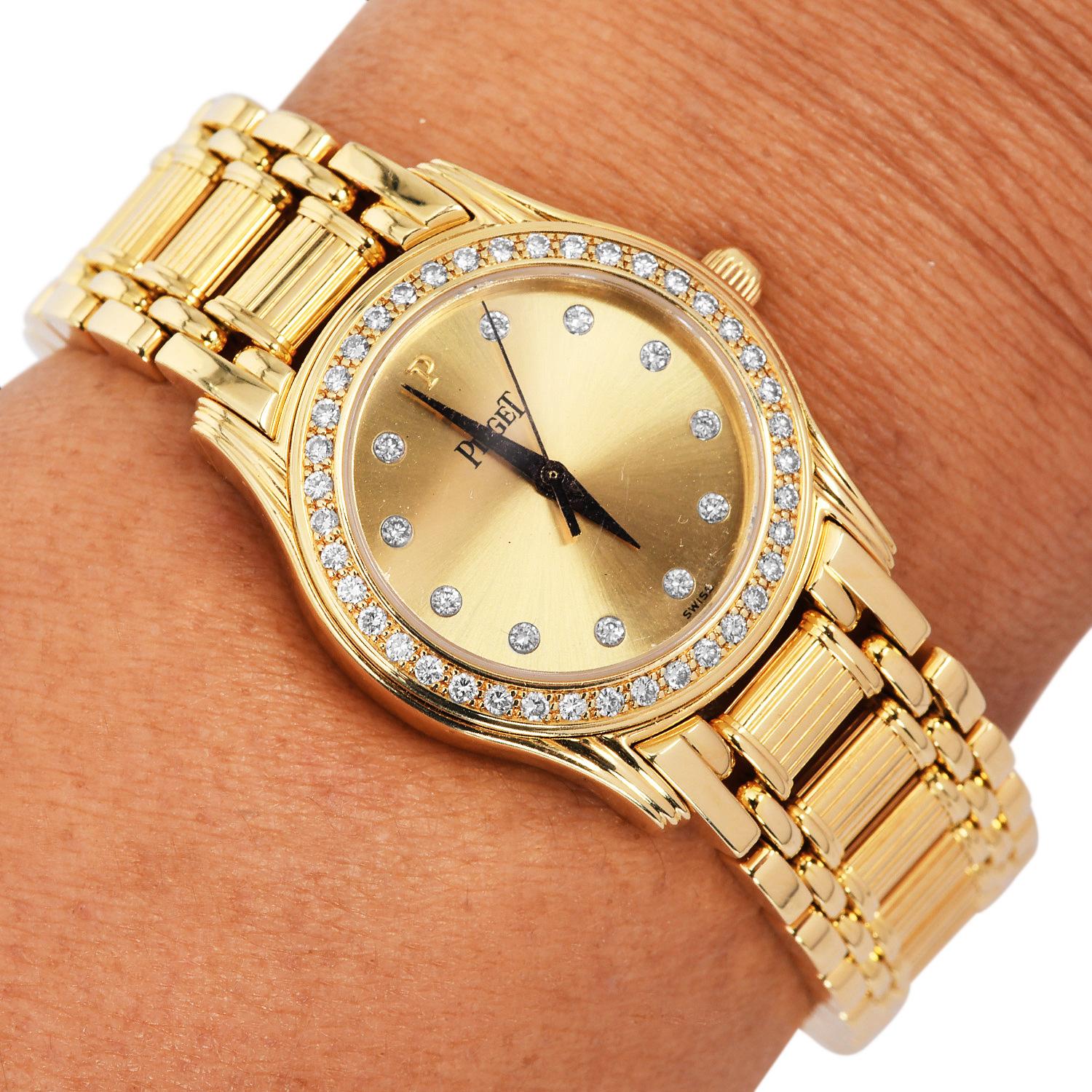 Piaget Polo 18 Karat Gelbgold Damenarmbanduhr mit Diamantbesatz im Angebot 2