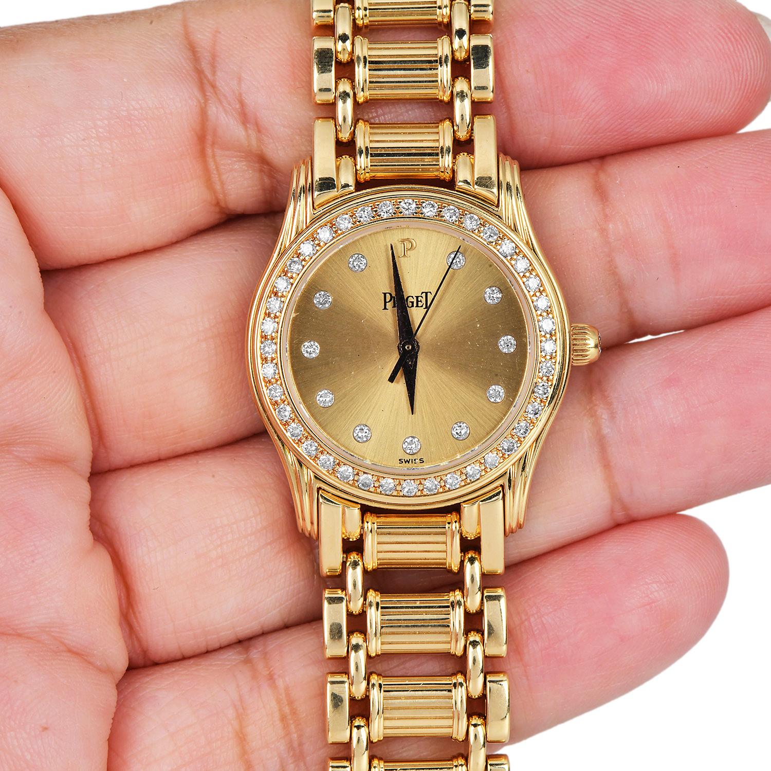 Piaget Polo 18 Karat Gelbgold Damenarmbanduhr mit Diamantbesatz im Angebot 3