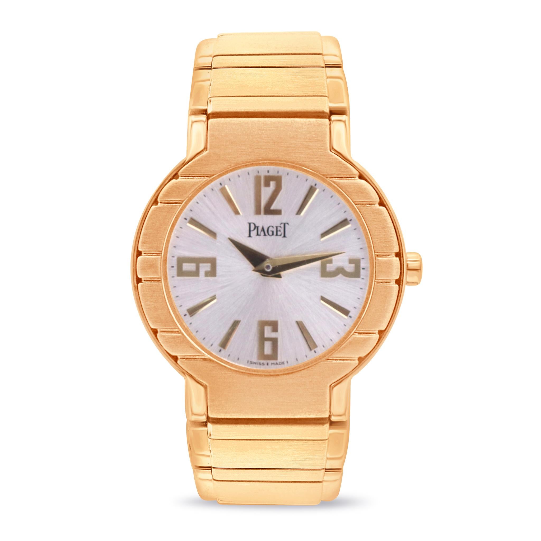 PIAGET Polo 18K Gelbgold massiv Silber  Zifferblatt Quarz  Herrenuhr im Zustand „Hervorragend“ im Angebot in New York, NY