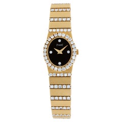 Retro Piaget Polo in 18k Yellow Gold Wristwatch with Custom Diamond Bezel