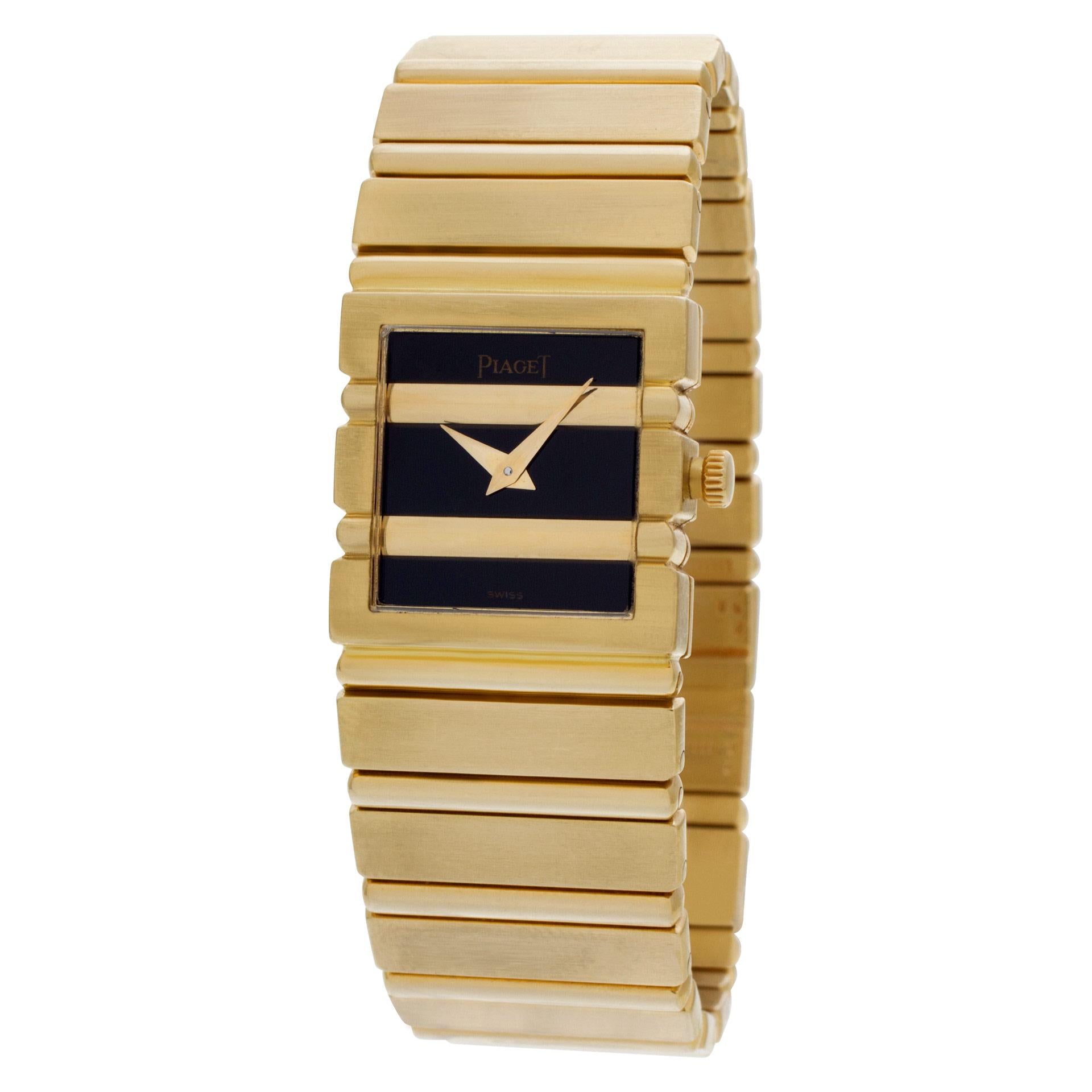 Ladies Piaget Polo in 18k yellow gold with black onyx inlay dial. Quartz. Ref 81310701. 20mm case size. Fine Pre-owned Piaget Watch. Certified preowned Piaget Polo 81310701 watch is made out of yellow gold on a 18k bracelet with a 18k Clasp buckle.