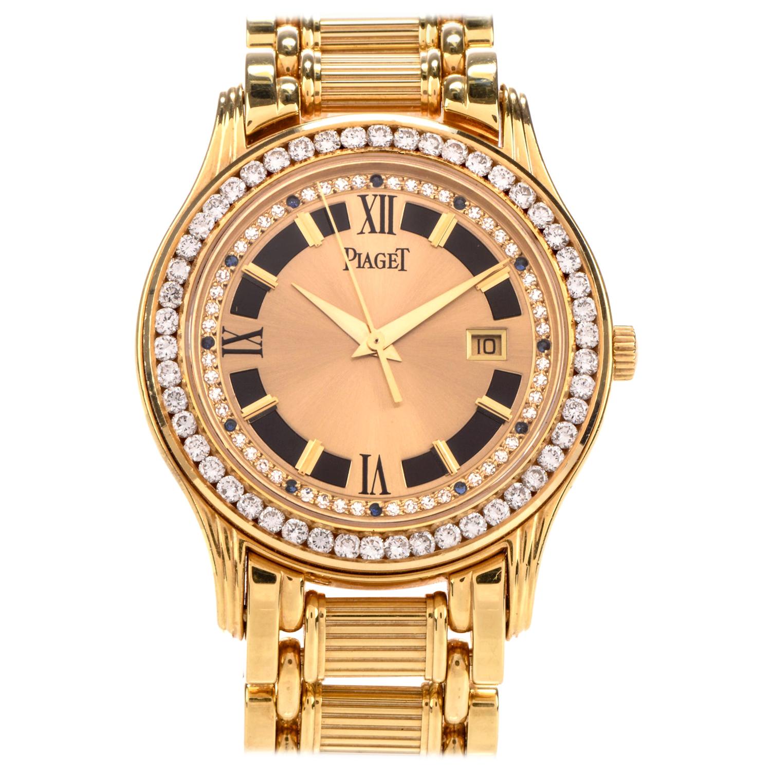 Piaget Polo 24005 M 503 D Diamond Onyx 18 Karat Yellow Gold Watch